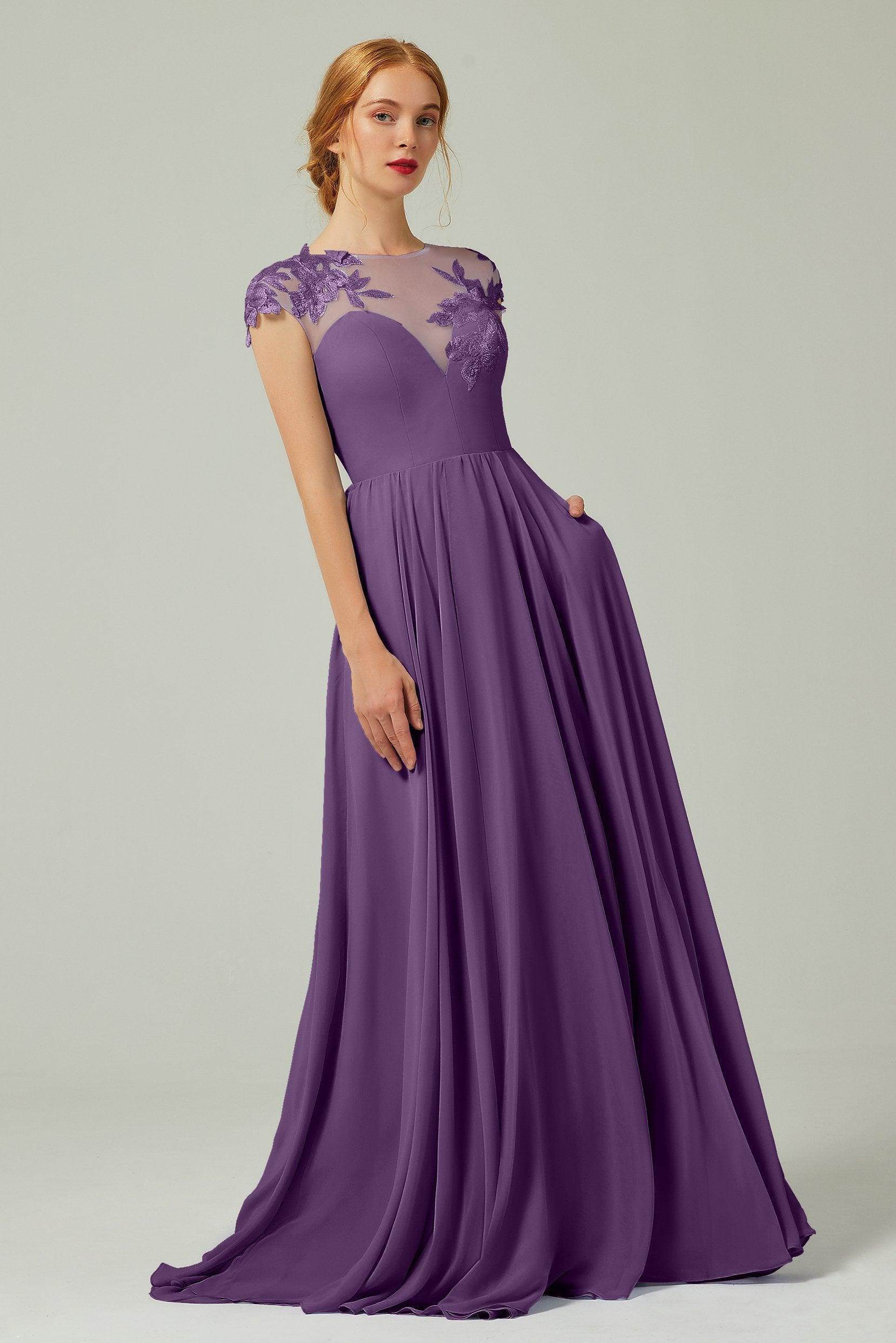 A-Line Sweep-Brush Train Chiffon Bridesmaid Dress CB0248