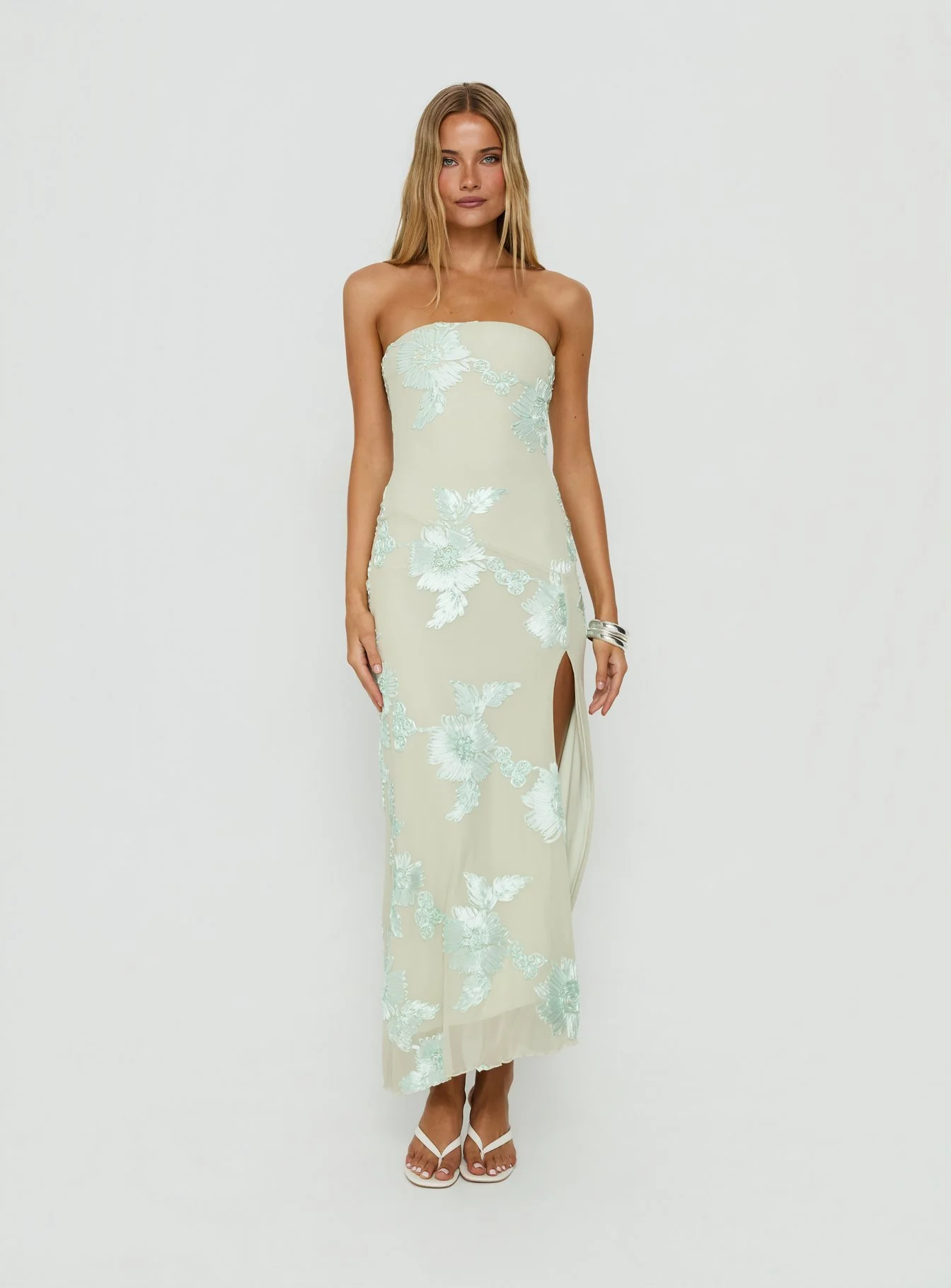 Maribeth Strapless Floral Maxi Dress Mint