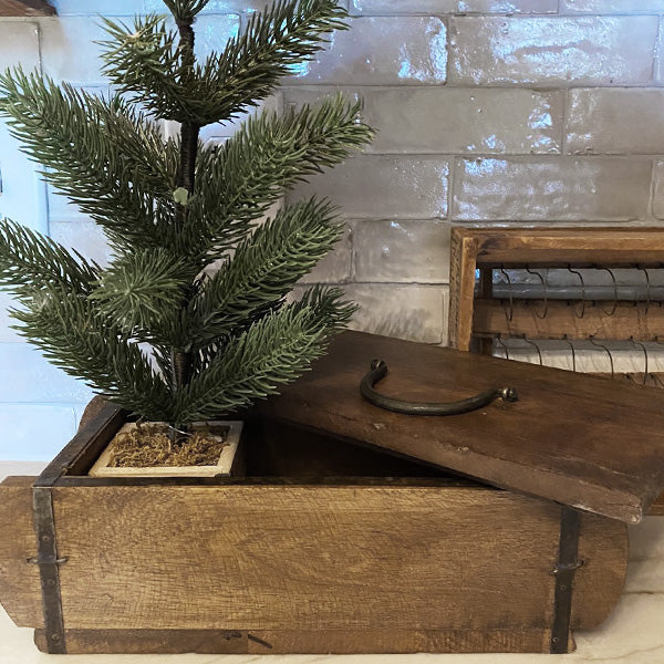 Repurposed Antique Wooden Brick Mold with Lid, Set of 2