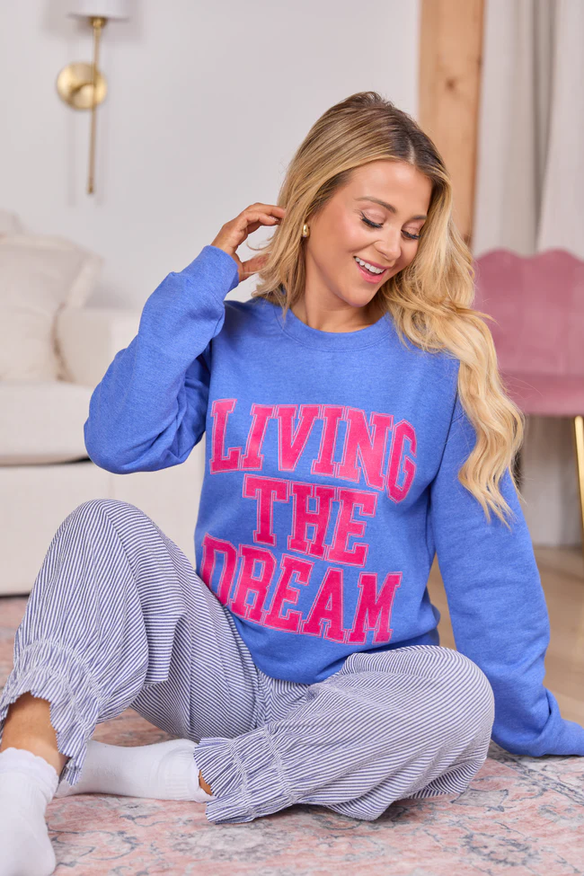 Living The Dream Heather Blue Graphic Sweatshirt