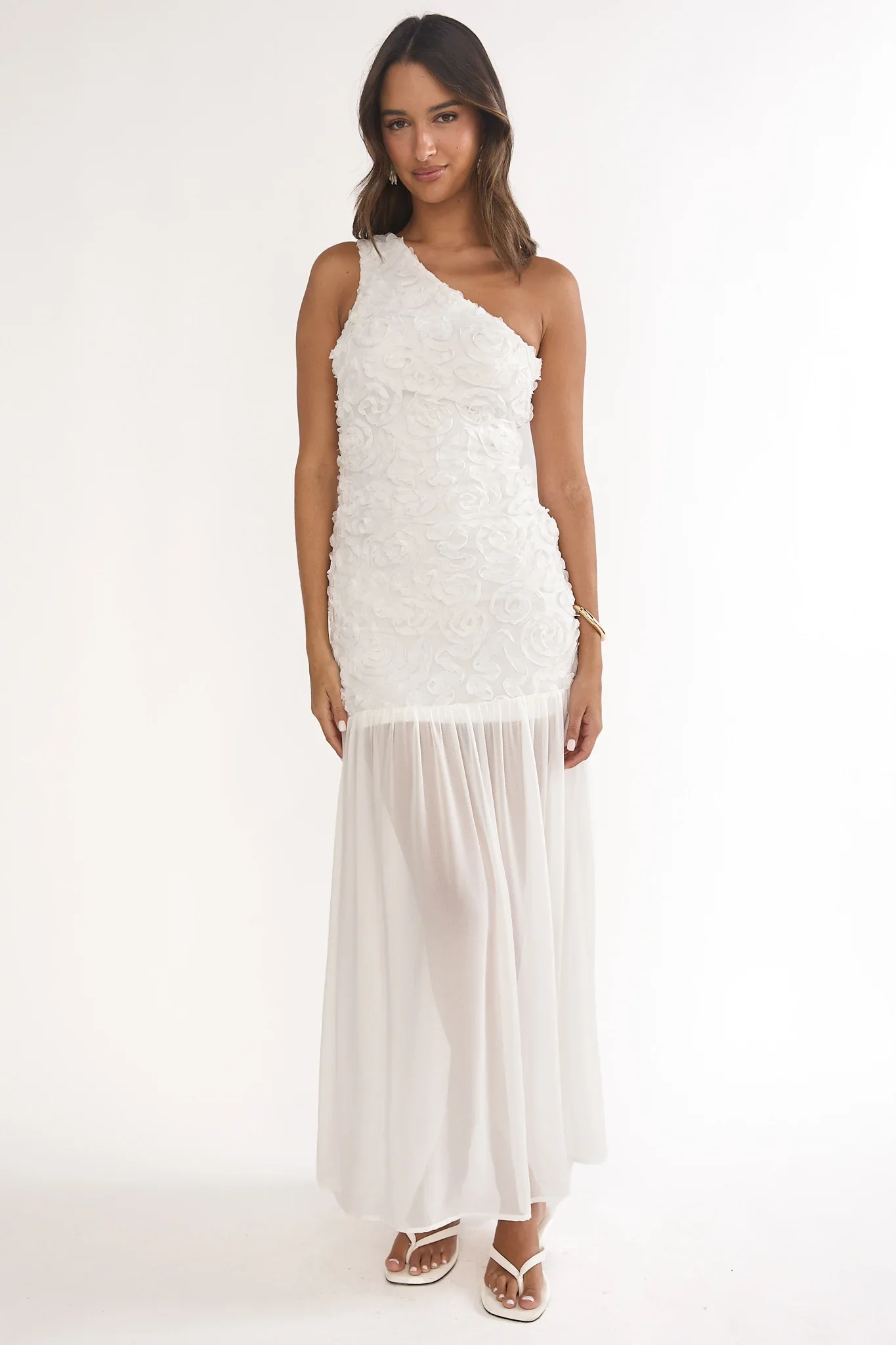 Angel Eye One Shoulder Maxi Dress Embellished White