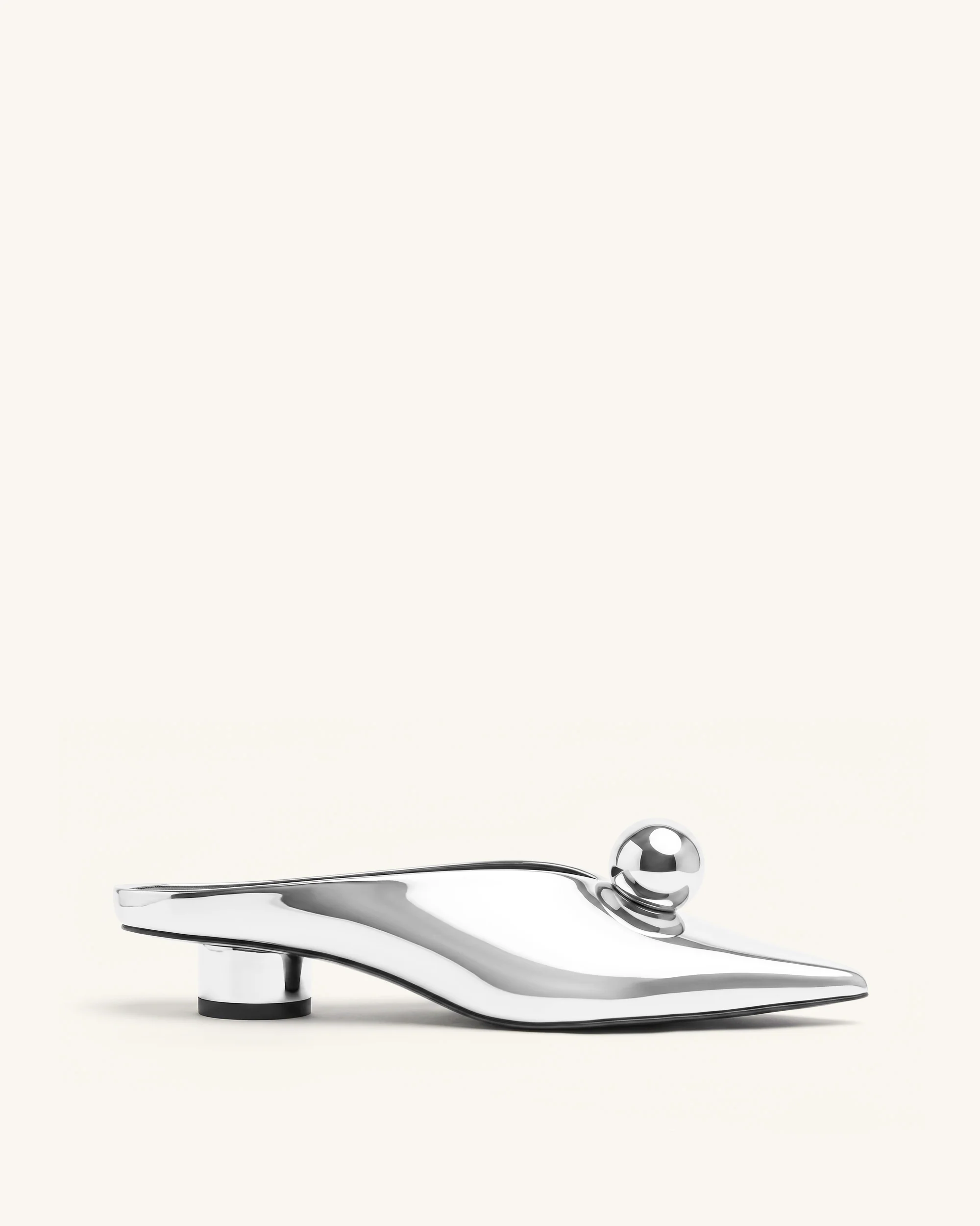 Helena Gold Sphere Pointed Toe Mules - Silver