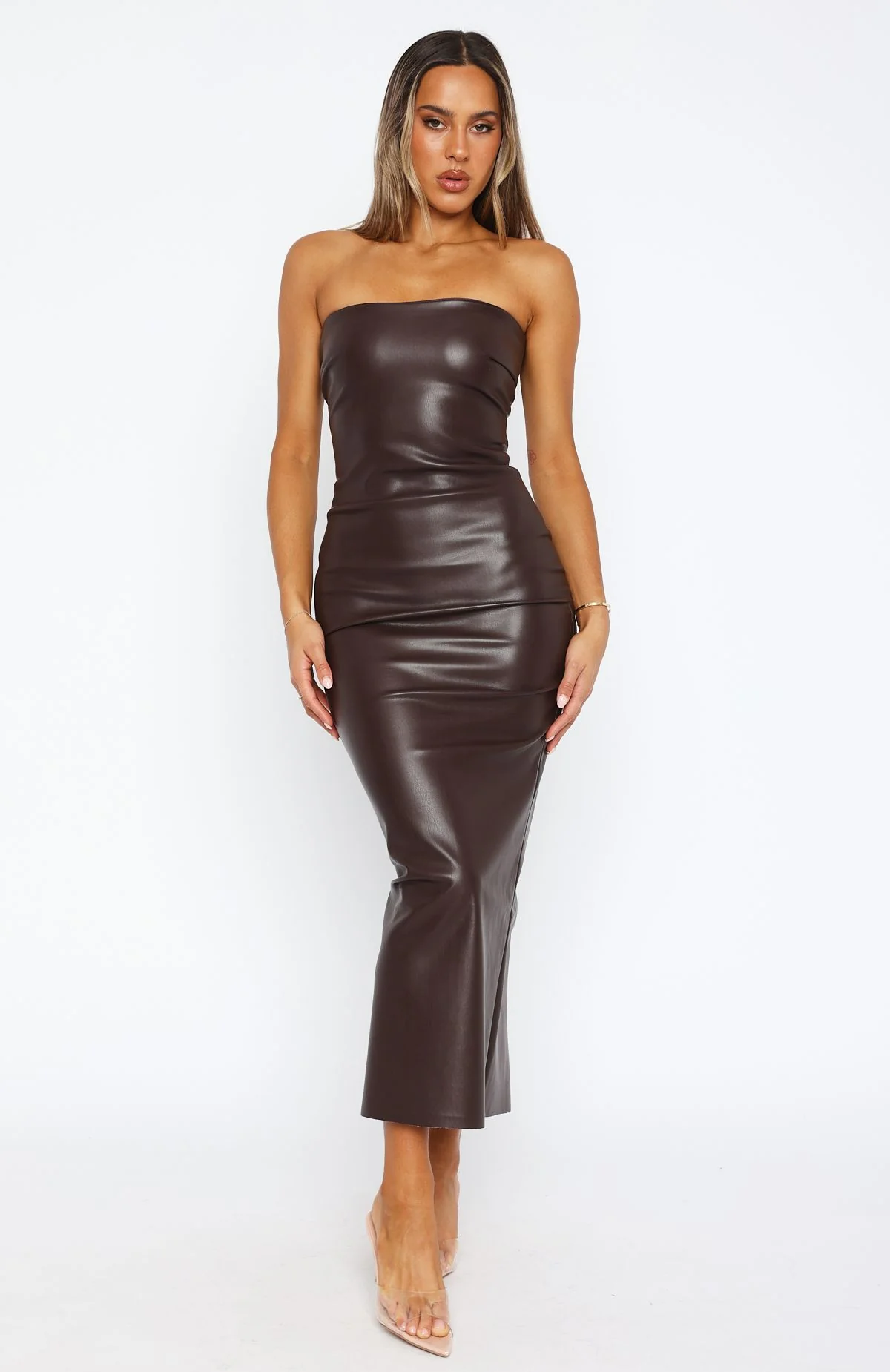 Love Is Gone PU Maxi Dress Chocolate