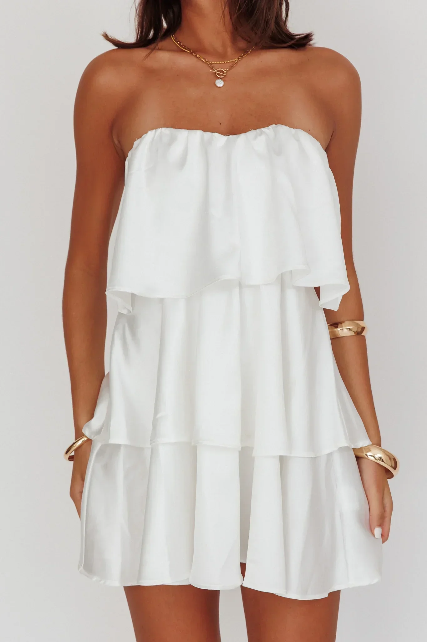 Behati Tiered Layer Strapless Dress White - luluinthesky