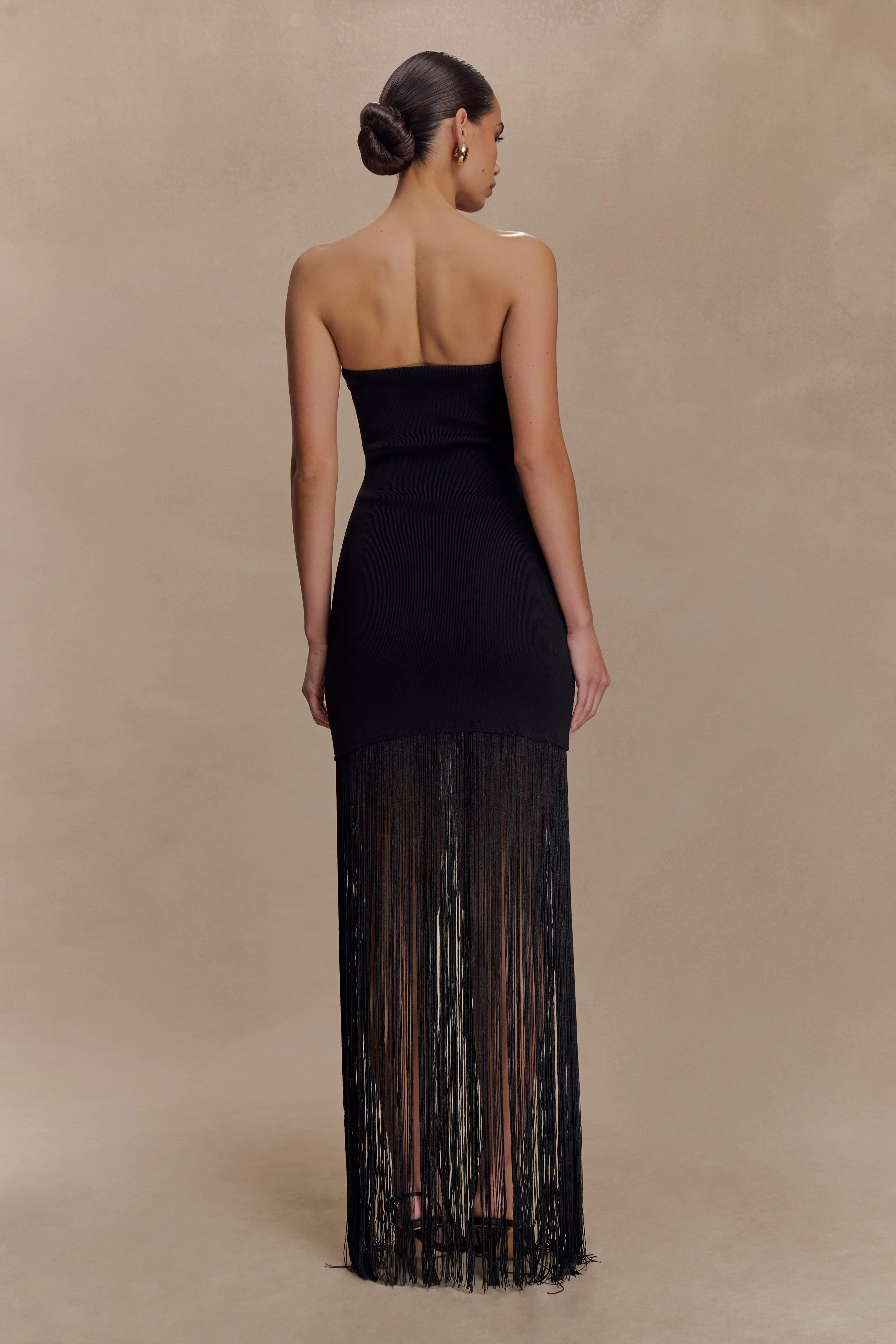 Koah Fringe Bandage Knit Maxi Dress - Black - luluinthesky