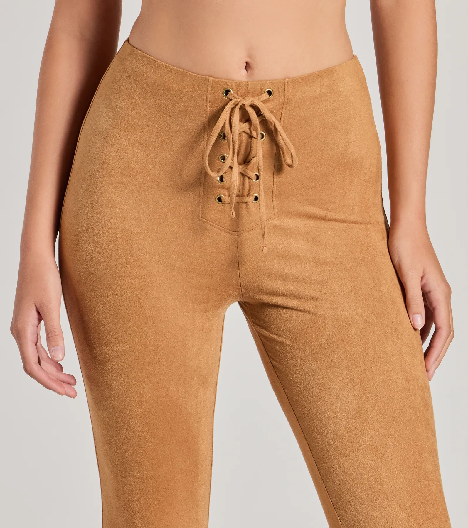 Bohemian Babe Lace-Up Faux Suede Flare Pants