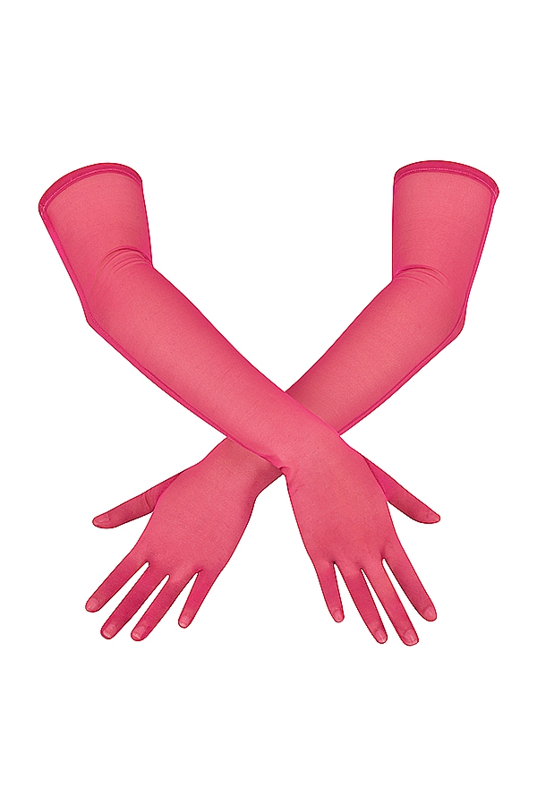 Pink Mesh Opera-Length Gloves
