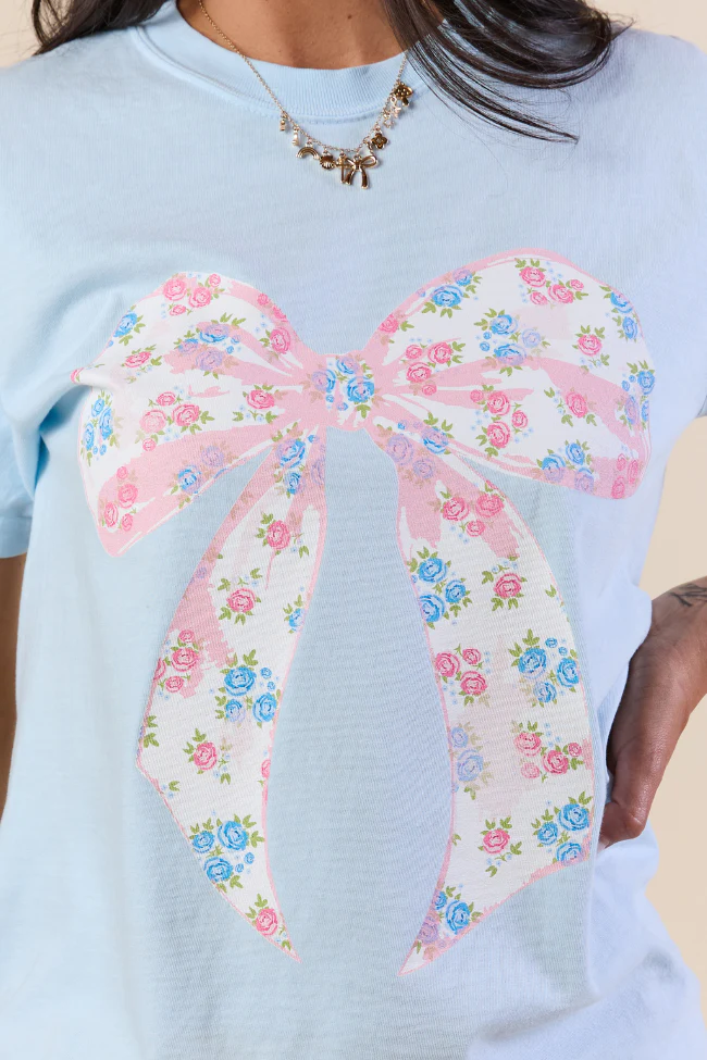 Floral Bow Light Blue Graphic Tee