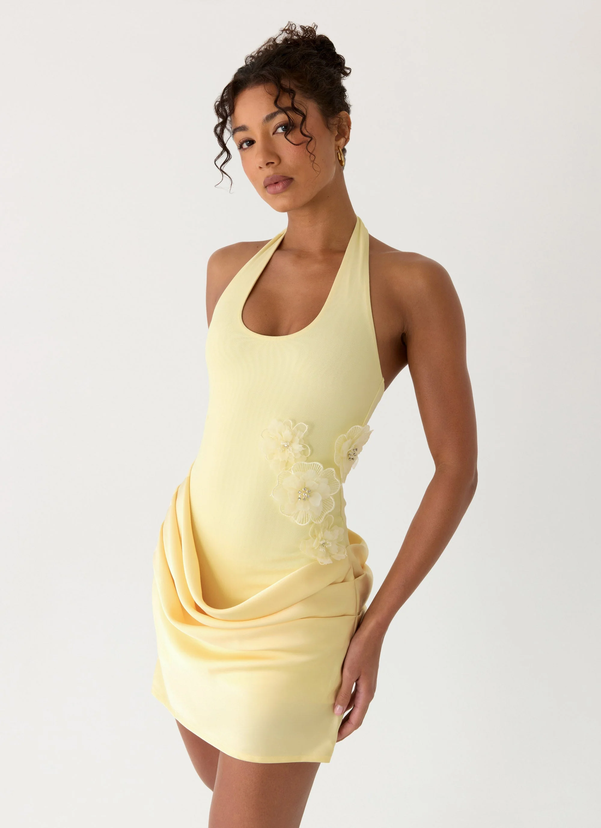 Kimana Halter Mini Dress - Yellow - luluinthesky