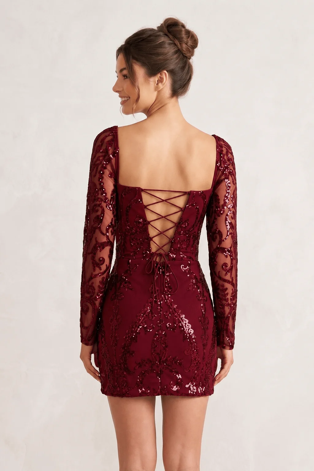 Royal Blue - Square Neck Sheath Long Sleeves Sequins Mini Homecoming Dresses
