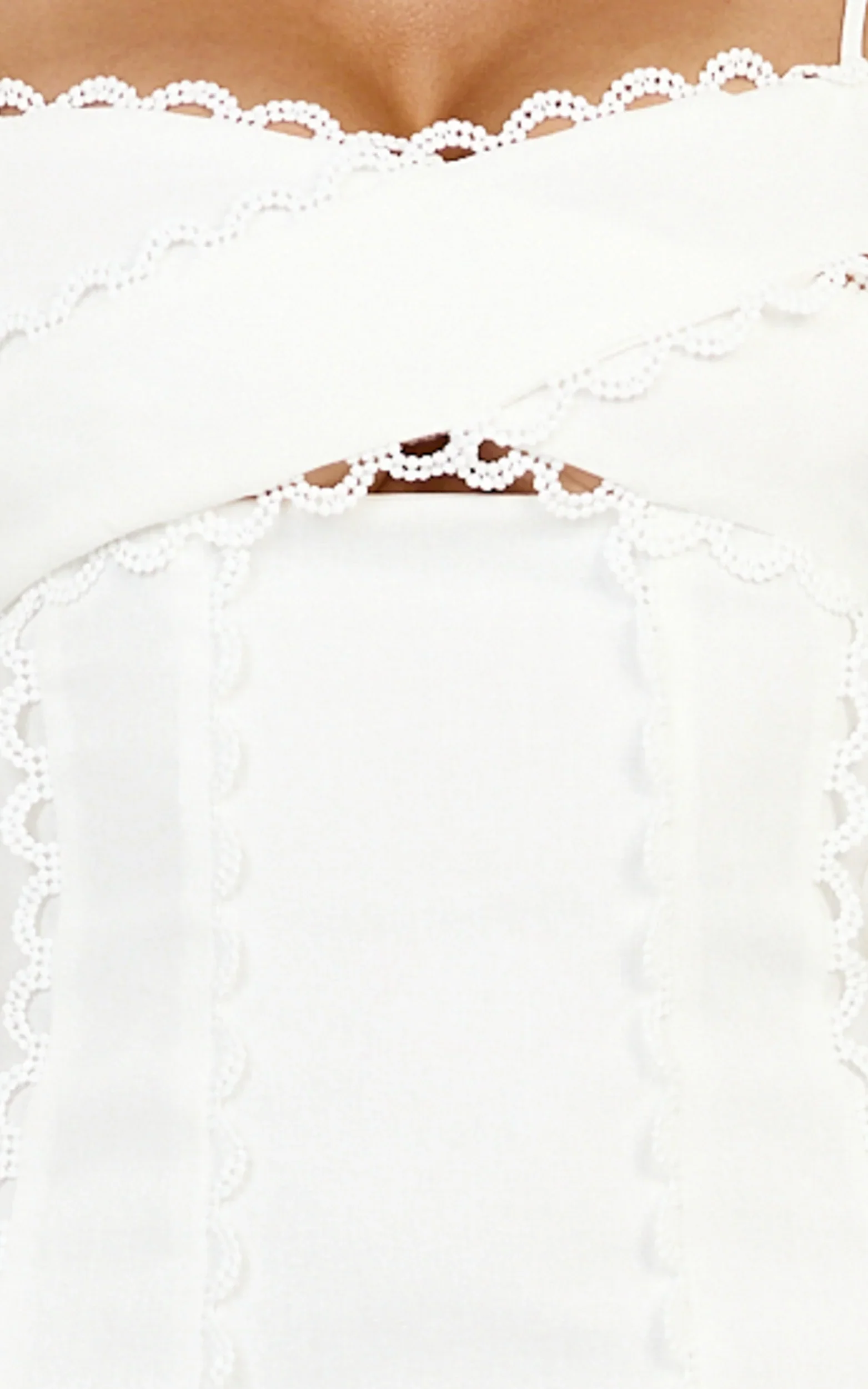 Gigi Mini Linen Blend Dress Sweetheart Tie Back Scallop Detail Dress in Off White
