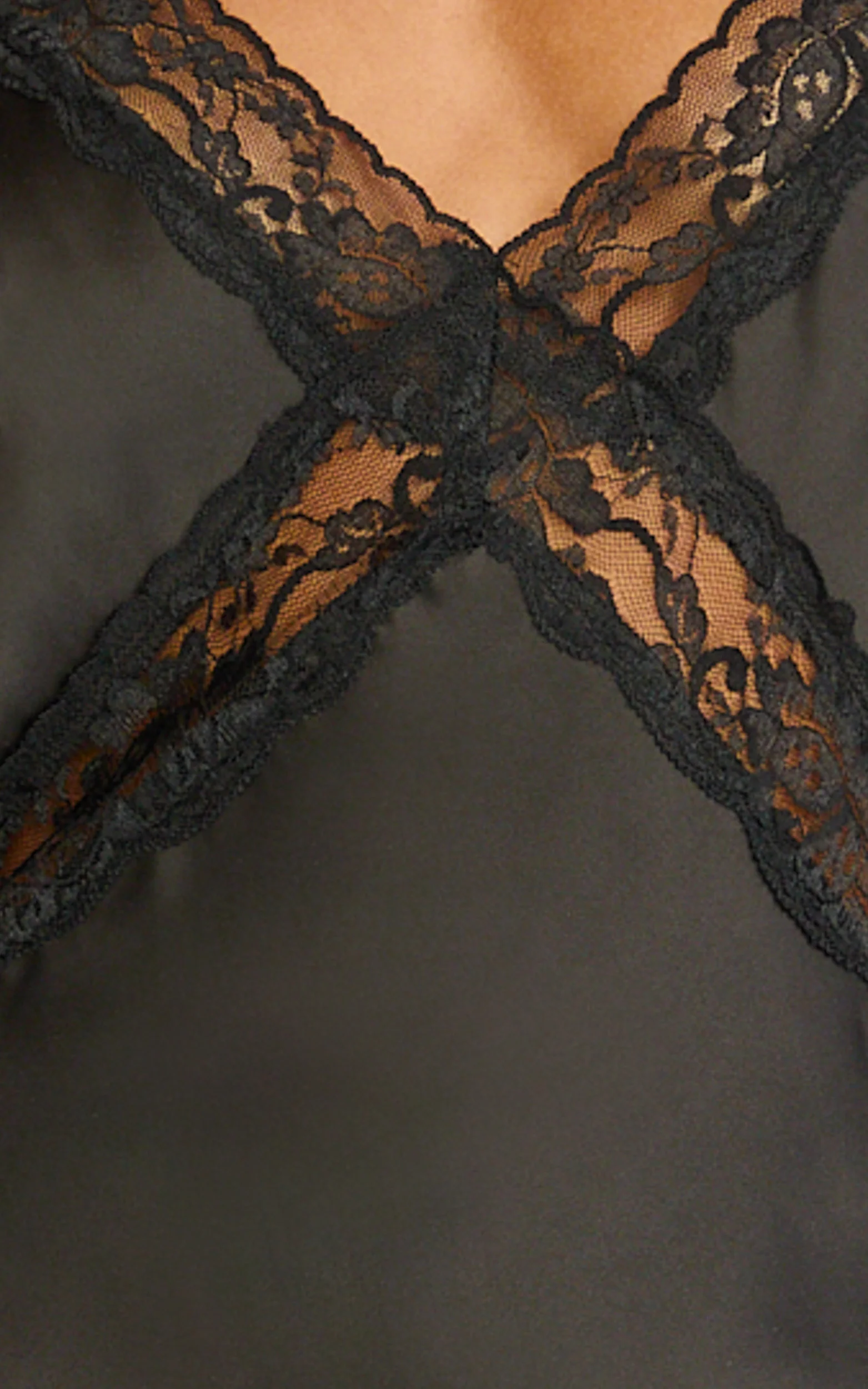 Christy Midi Dress - V Neck Lace Detail Slip Dress in Black