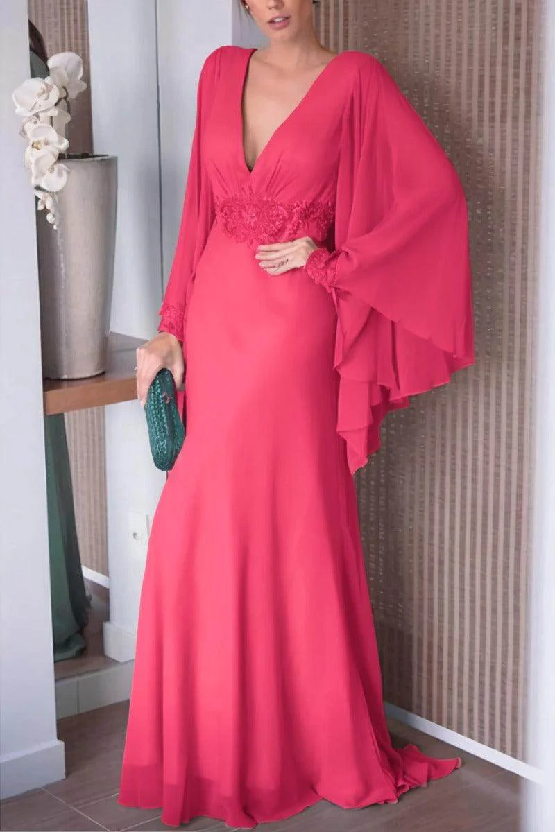 Sheath-Column Sweep-Brush Train Chiffon Mother Dress CM0077