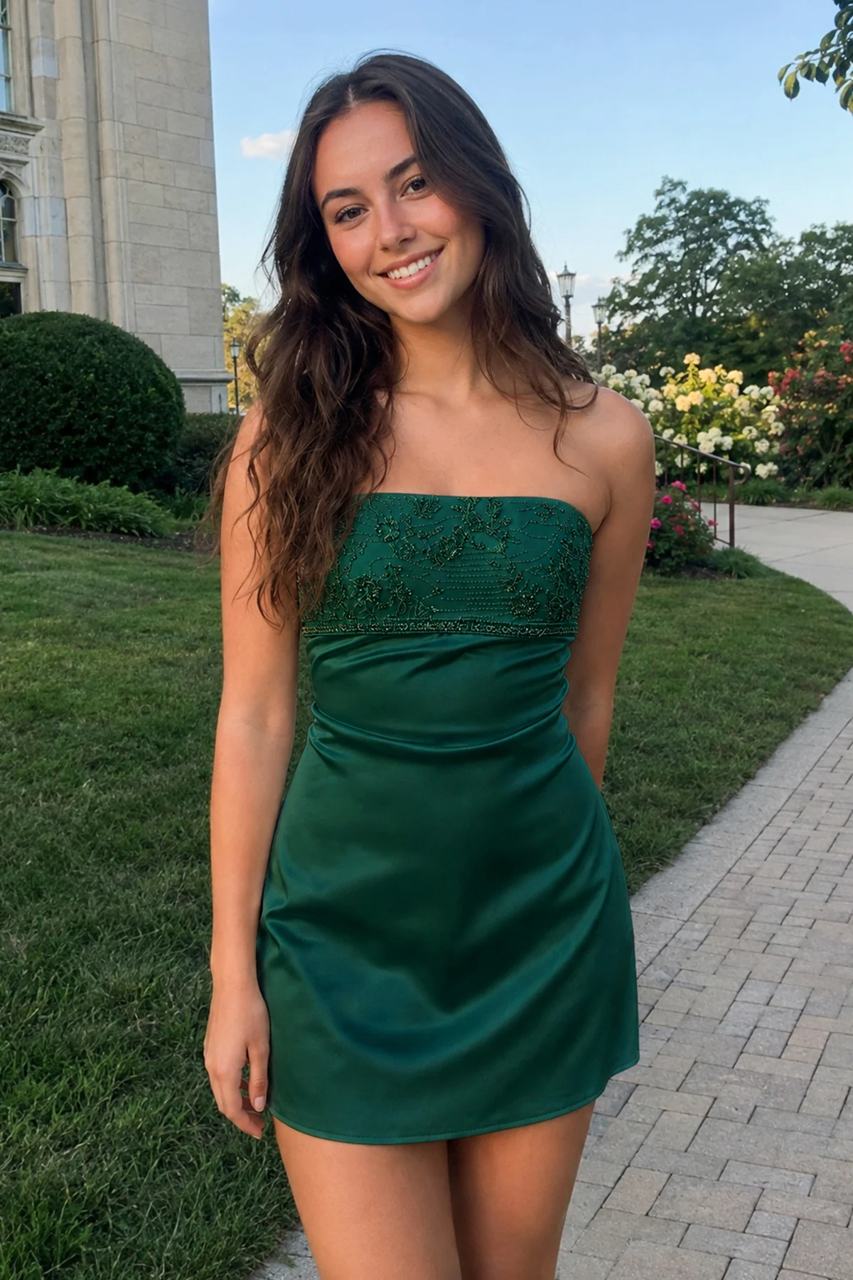 Aqua Strapless Appliqued Satin Sheath Homecoming Dress