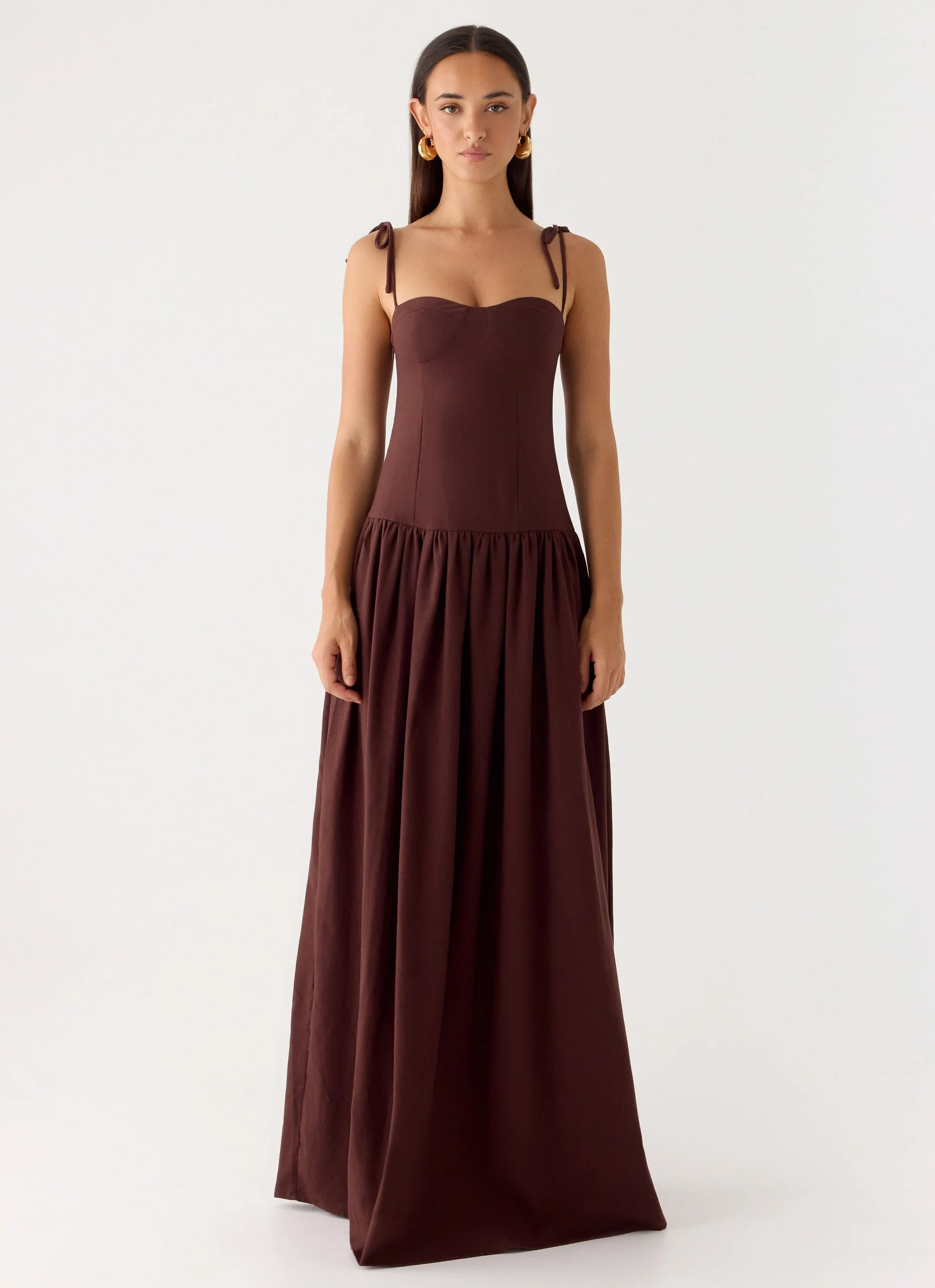 Giovanna Linen Maxi Dress - Chocolate Drizzle