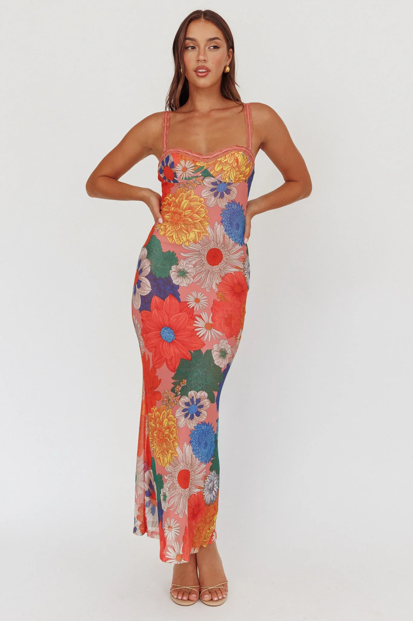 Girl Power Lace Strap Maxi Dress Orange