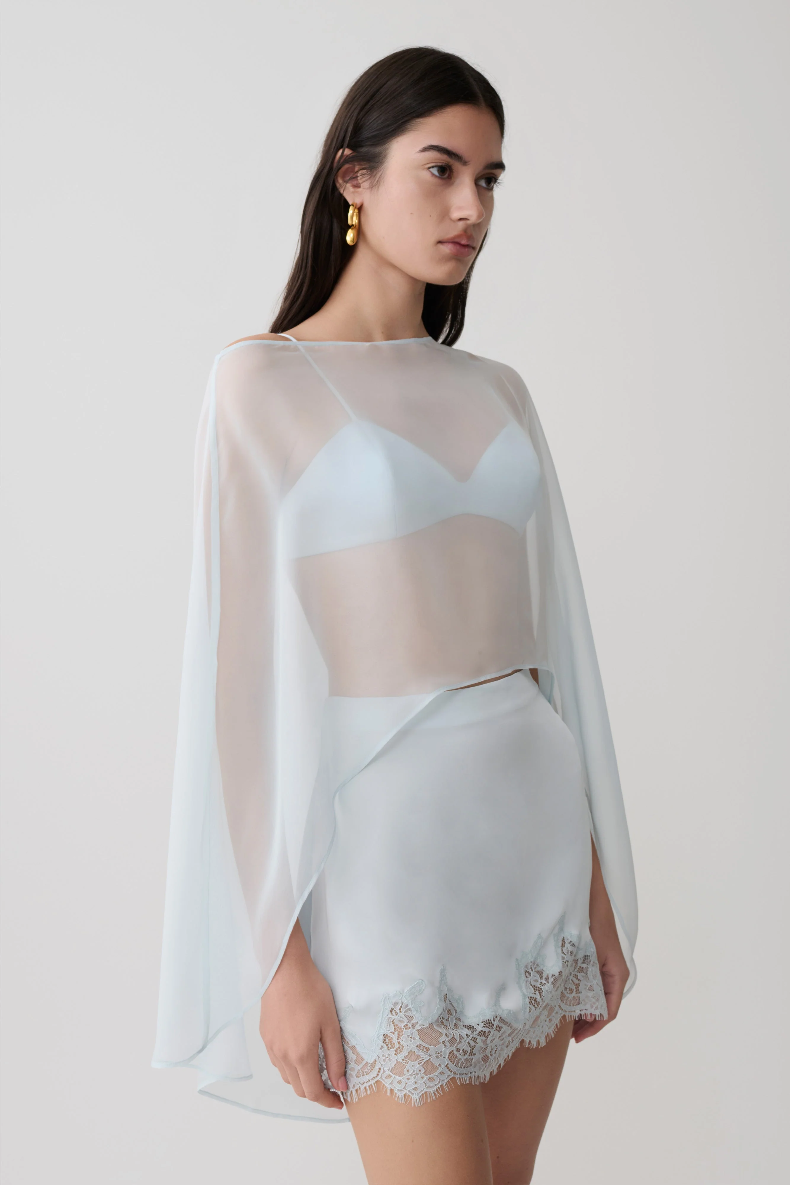Kirstine Bralette With Chiffon Cape - Ice Blue