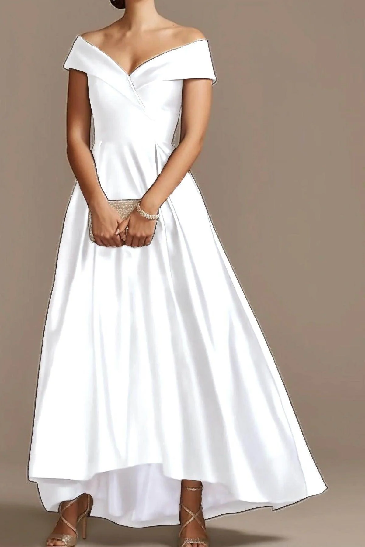 High Low Ankle Length Satin Mother Dress CM0078