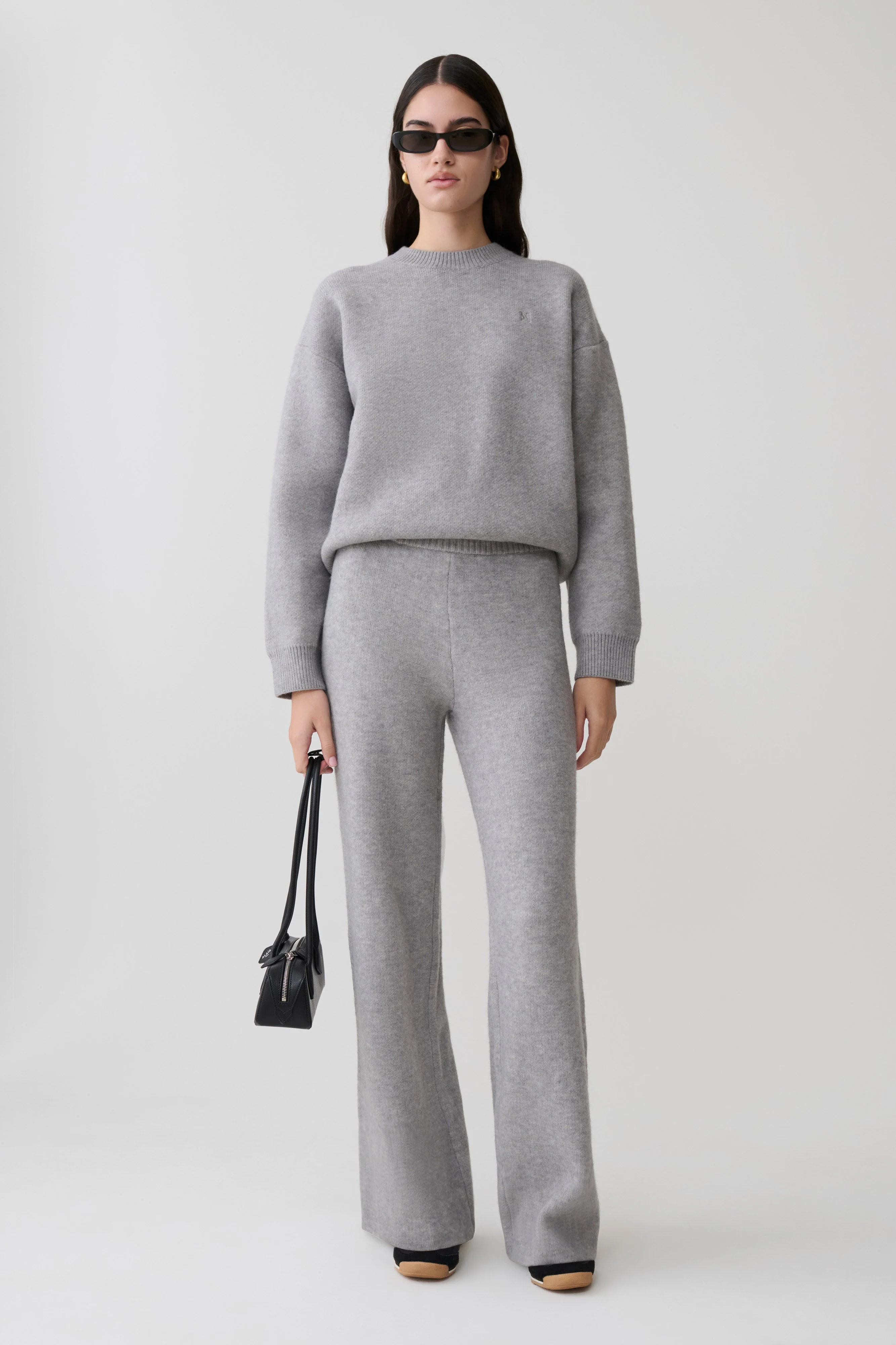 Evan Knit Wide Leg Pants - Grey Marle