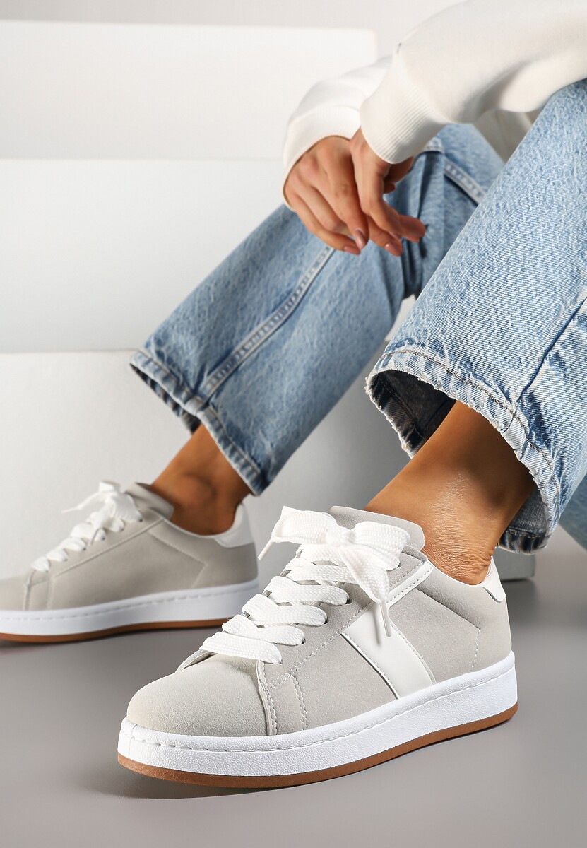 Szare Sneakersy z Geometrycznym Motywem Taniffia