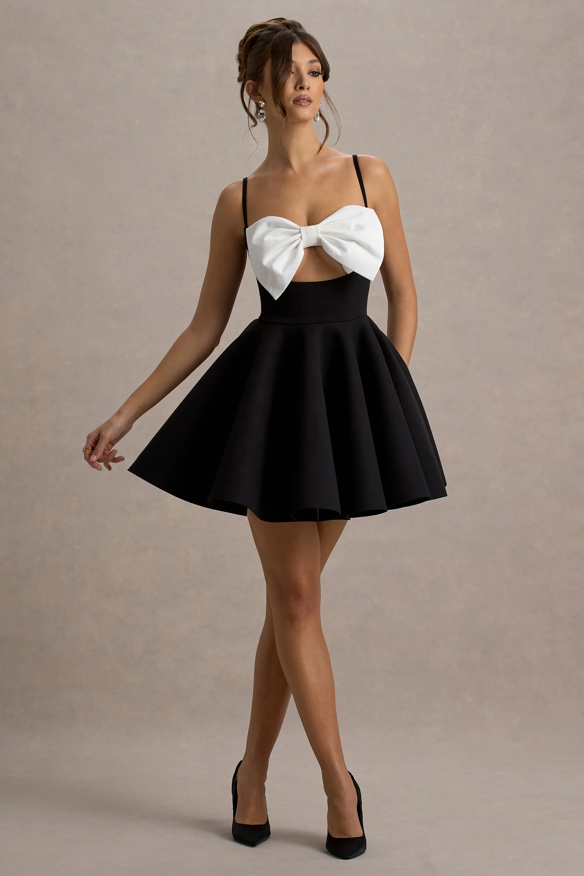 Yasmina | Black & White Bow Skater Mini Dress