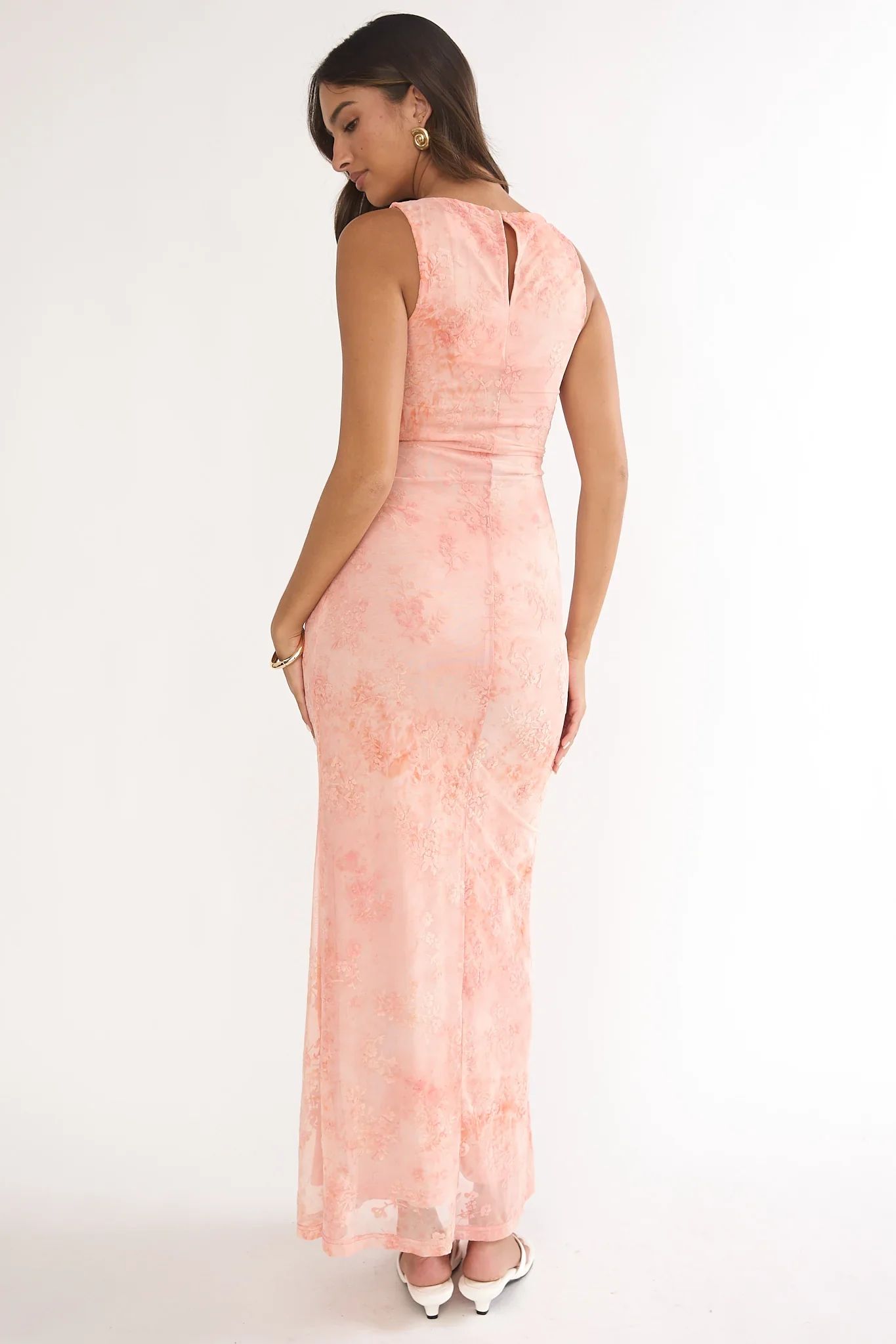Elowra Mesh Maxi Dress Floral Pink