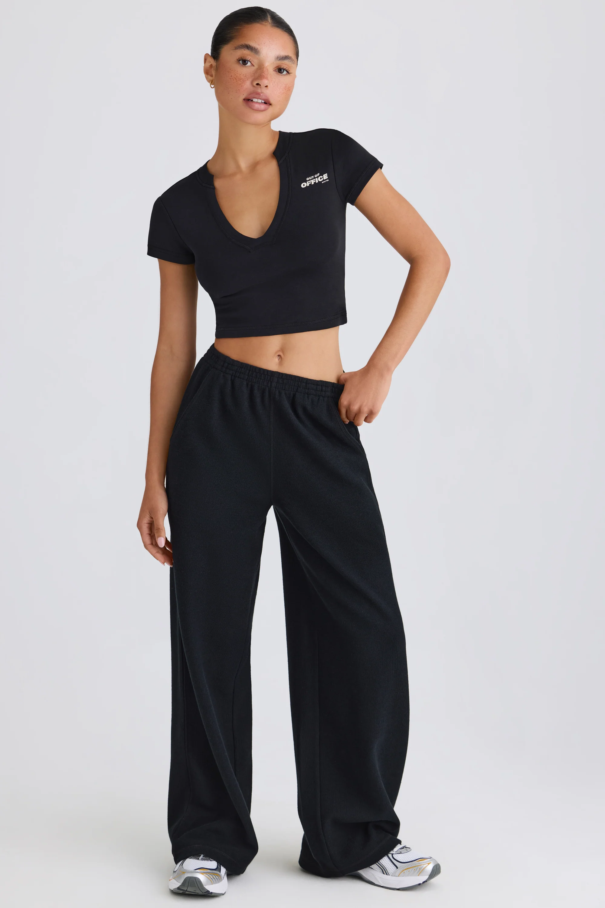 Textured Cotton Jersey Straight-Leg Joggers in Black