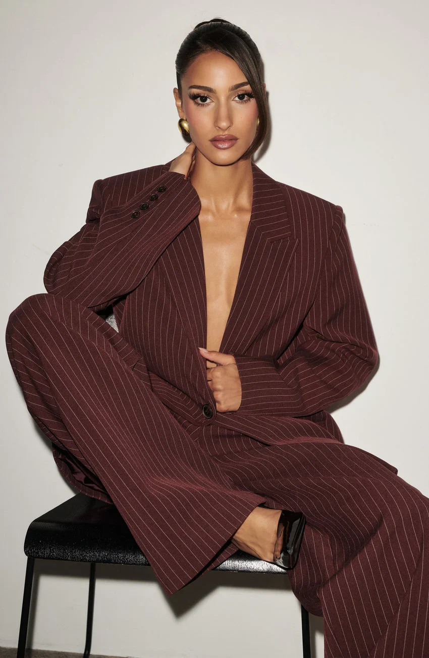 Reece Blazer - Burgundy Pinstripe - luluinthesky