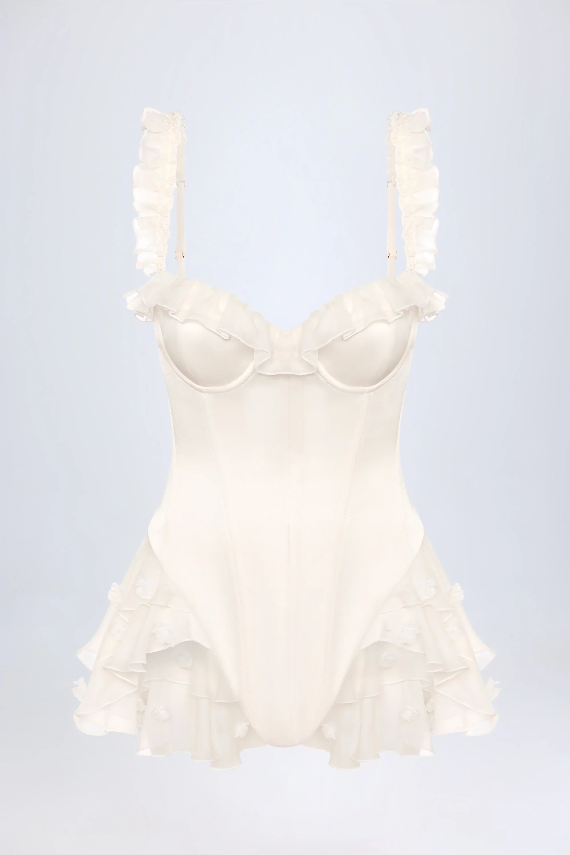 Ruffled Corset Bodysuit in White