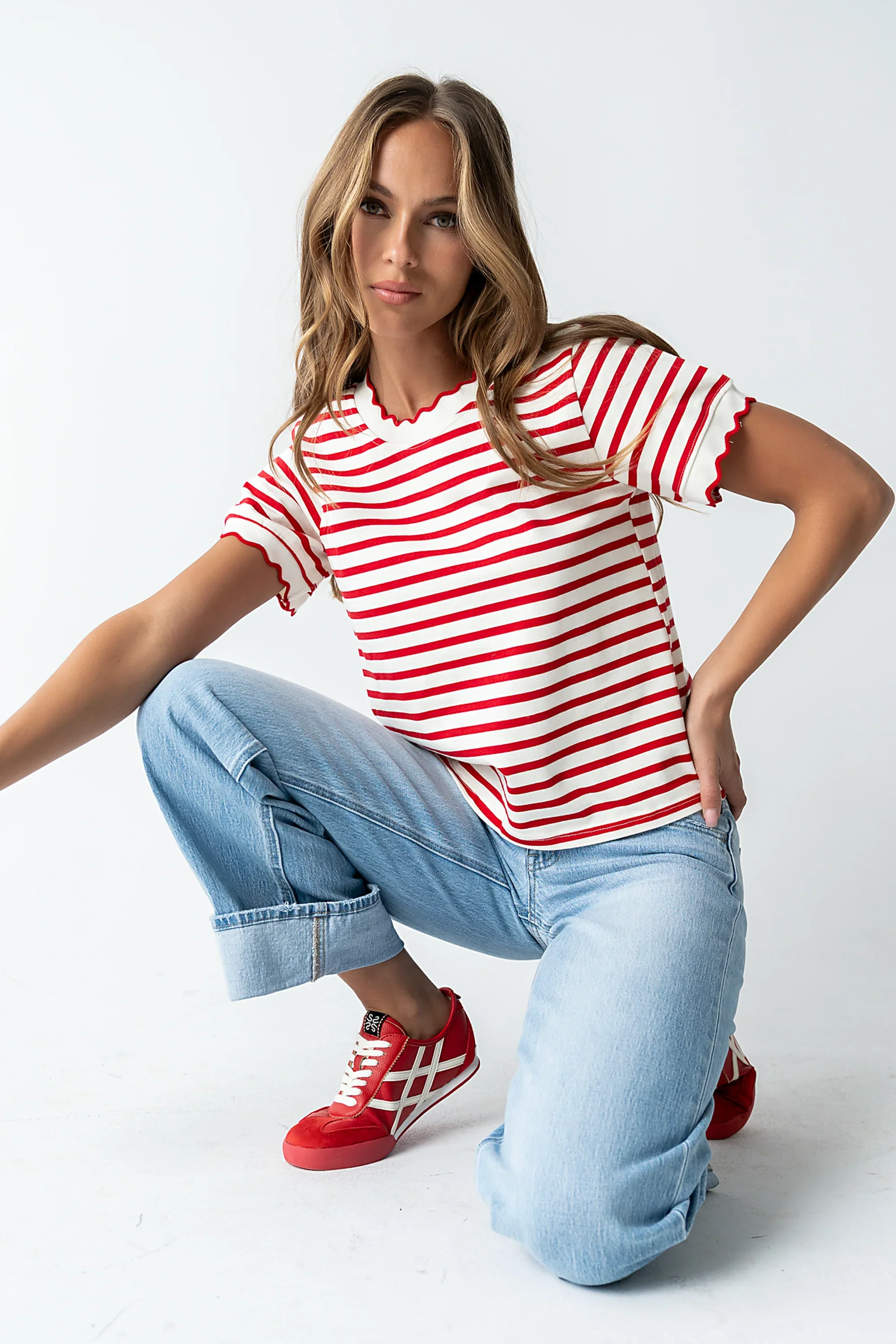 Walker Scalloped Top in Red
