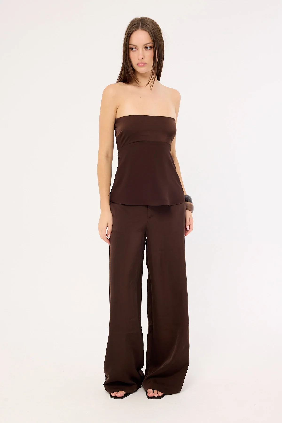 Perfect Stranger Ellie Strapless Satin Top Brown