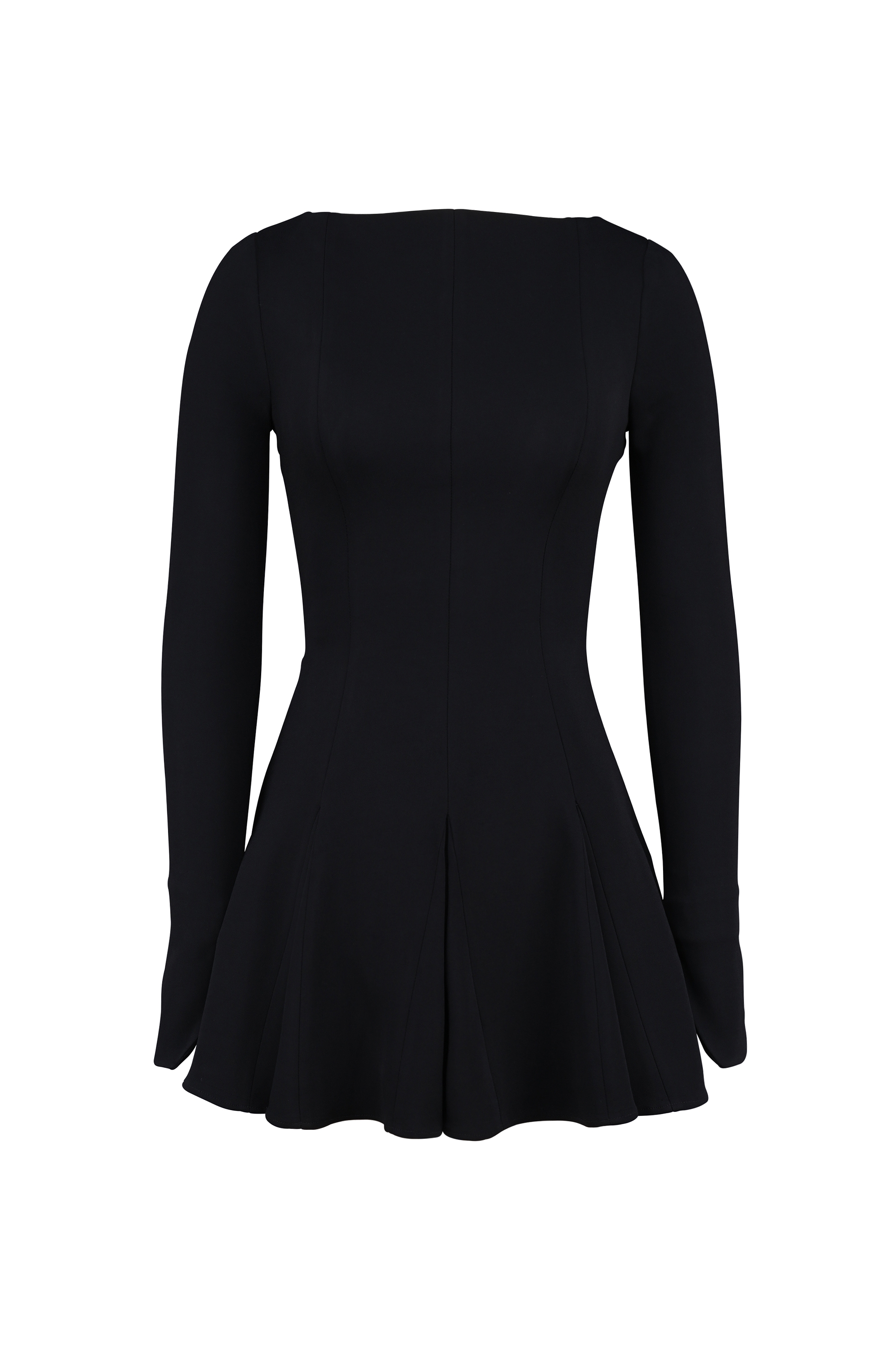 Black Stretch Crepe Godet Mini Dress