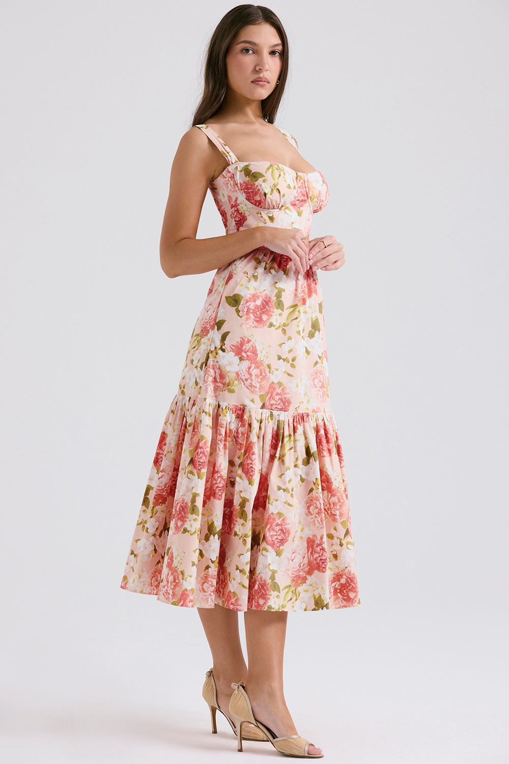 Pink Peony Print Cotton Midi Sundress