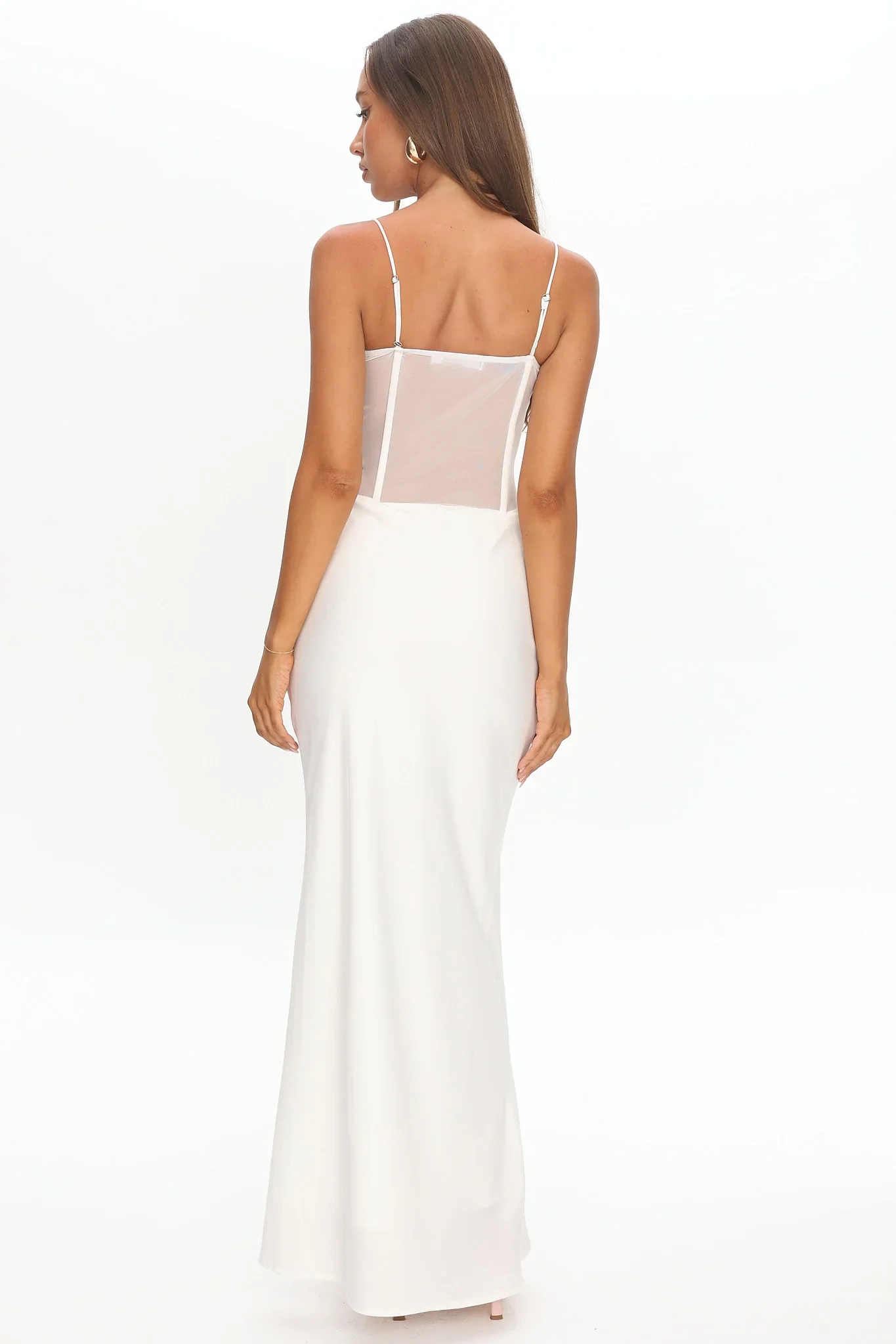 Ismera Sheer Bodice Rosette Maxi Dress White