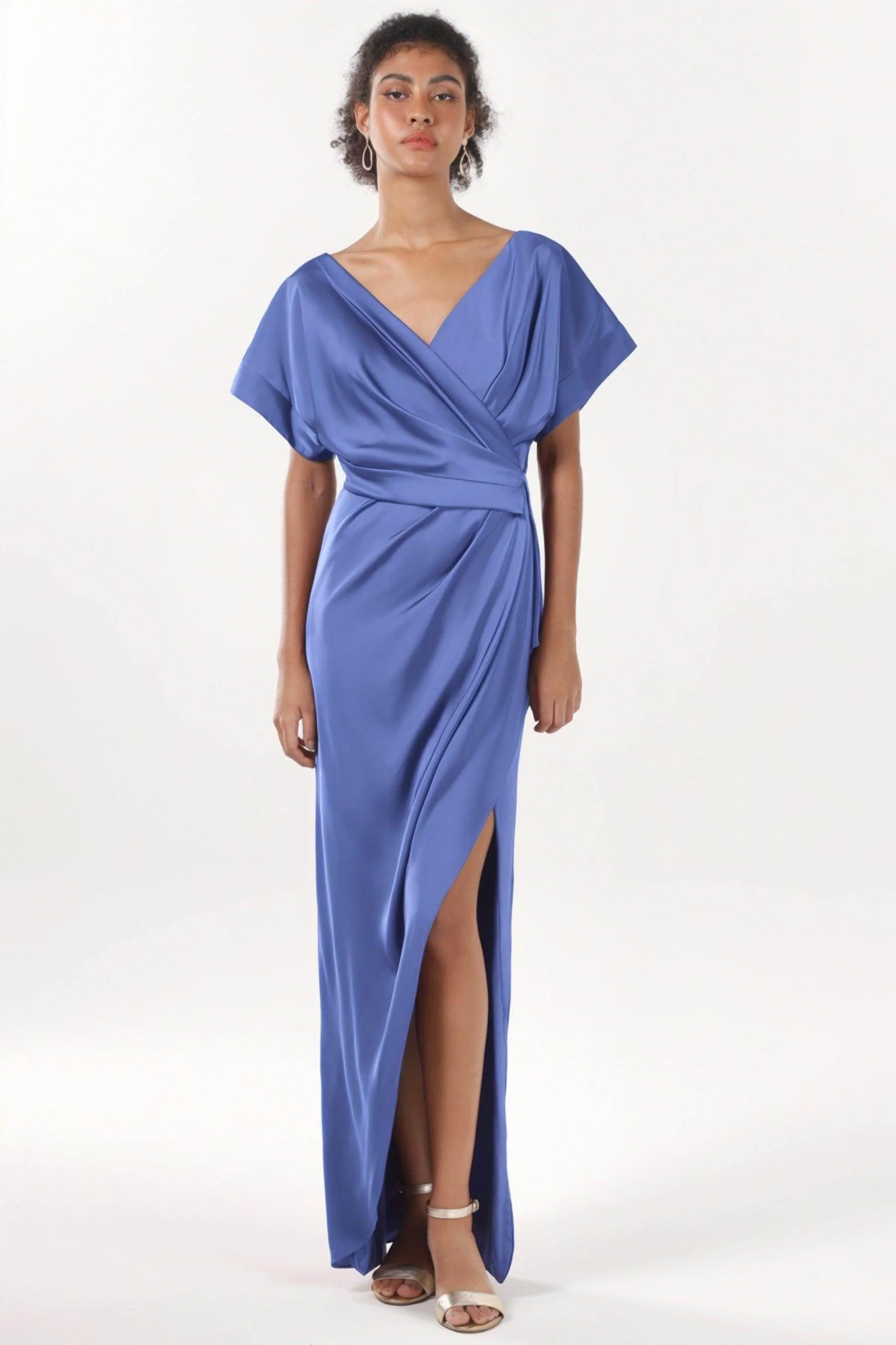 Sheath-Column Maxi Luxe Satin Bridesmaid Dress CS0601BM