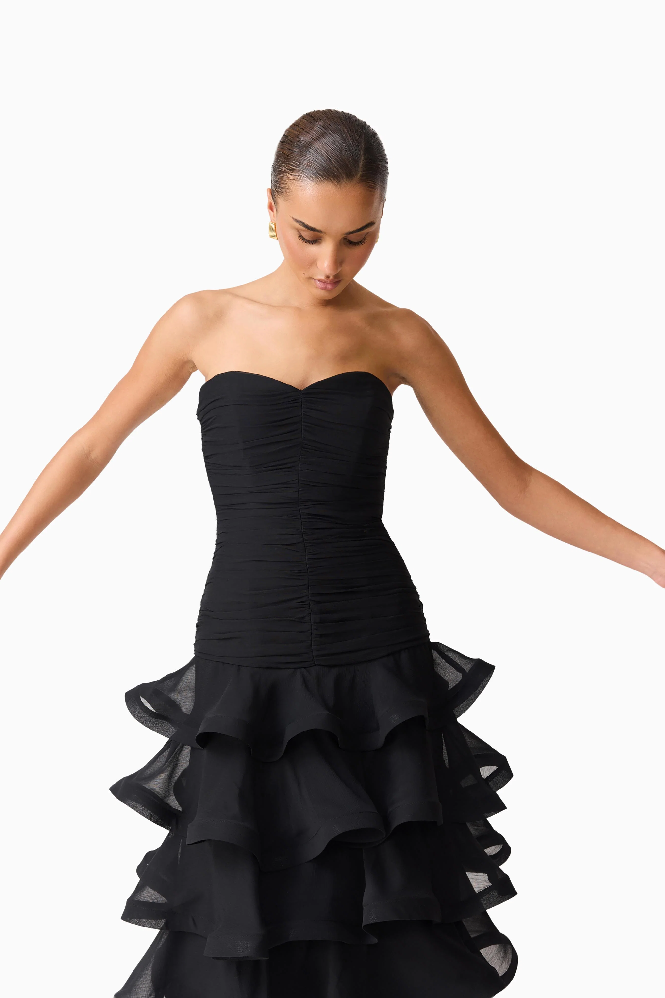 Evelin Tiered Gown in Black