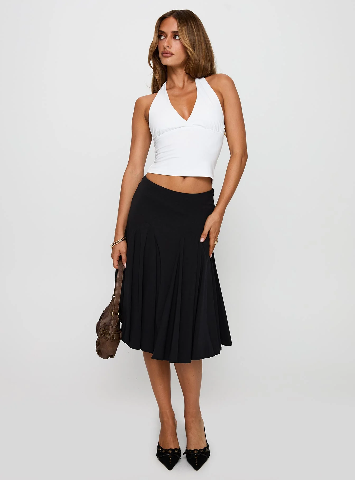 Agnette Low Rise Midi Skirt Black