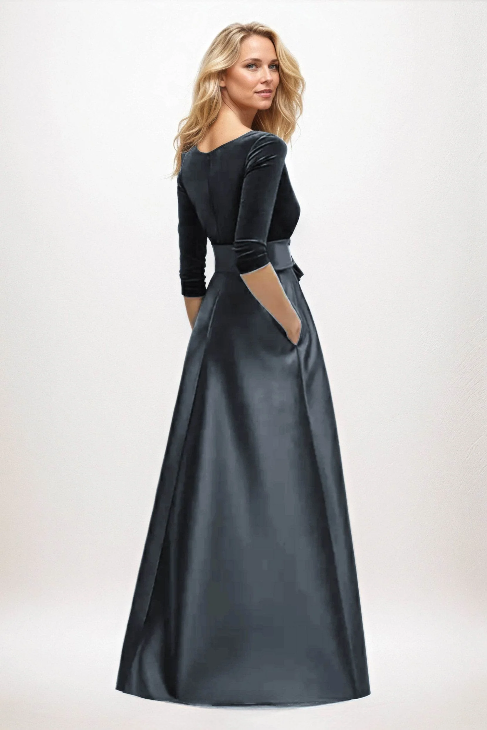 A-Line Maxi Velvet Satin Mother of the Bride Dresses CM0409
