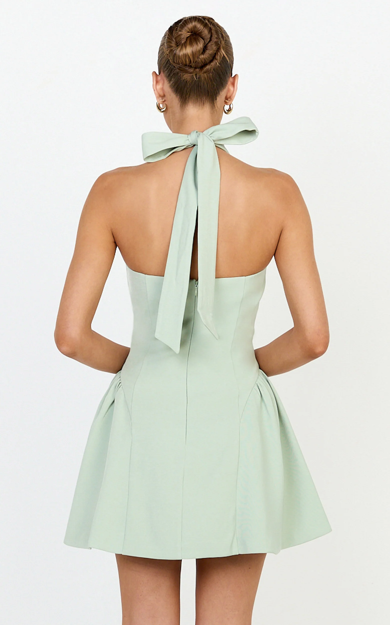 Violet Mini Dress - Halterneck A Line Dress in Sage