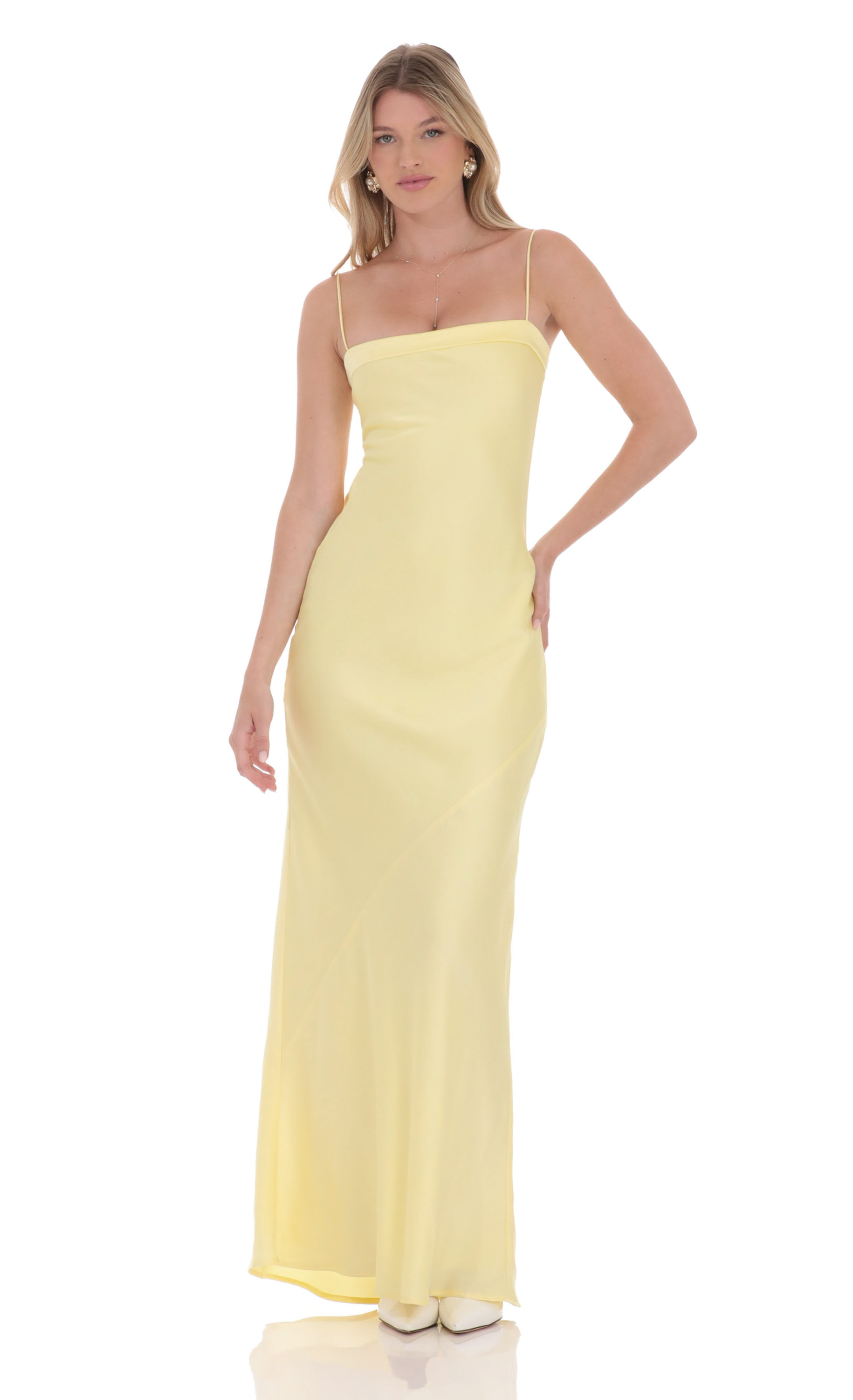 Satin Open Back Maxi Dress in Yellow - luluinthesky