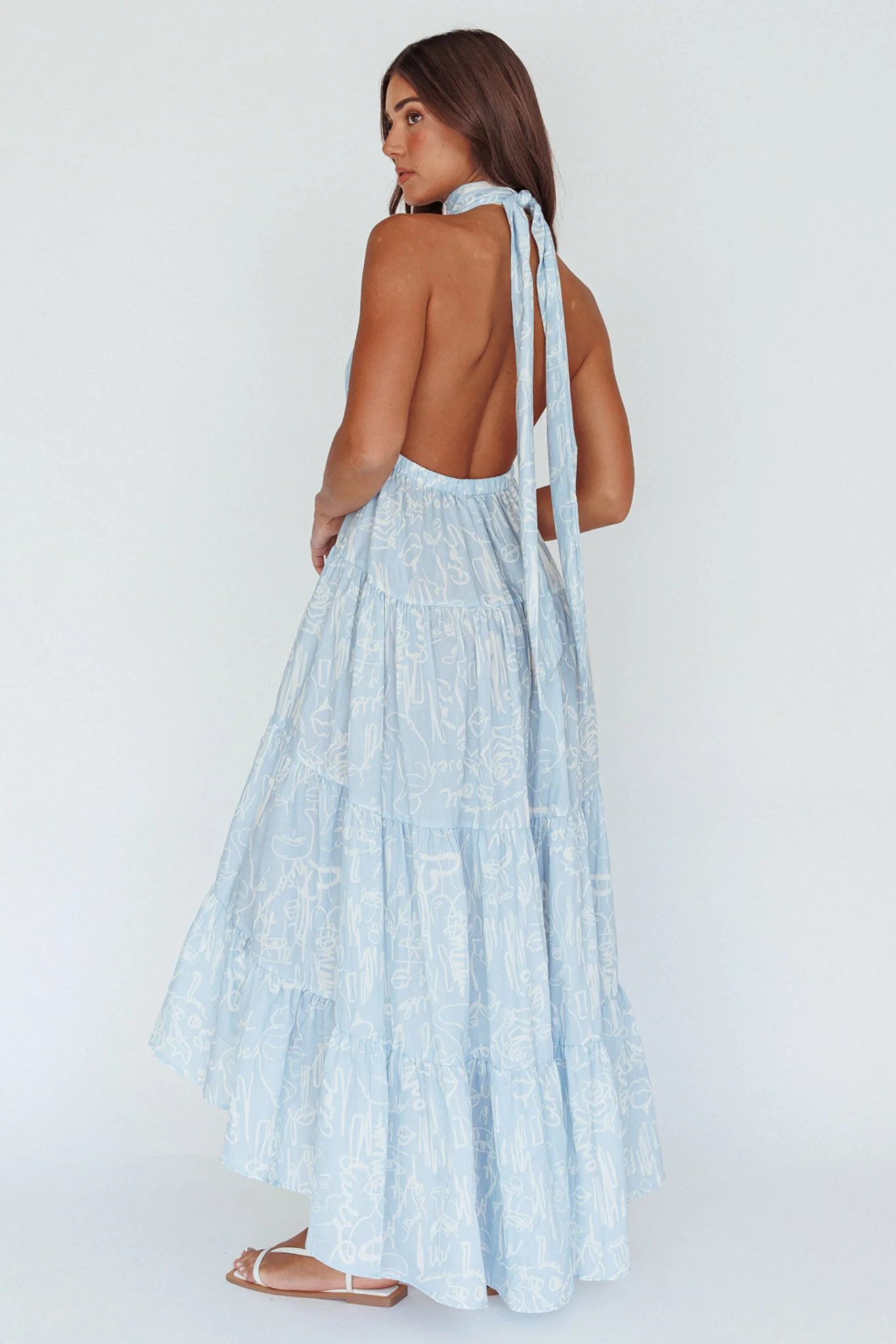 South Haven Halter Midi Dress Floral Blue