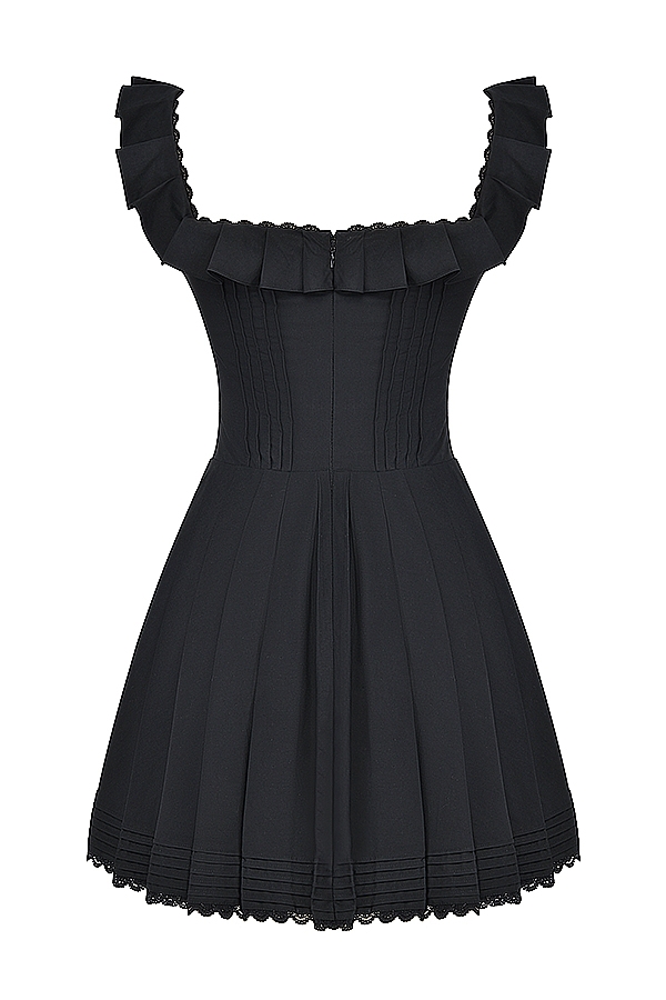 Black Pin Tuck Pleated Dress