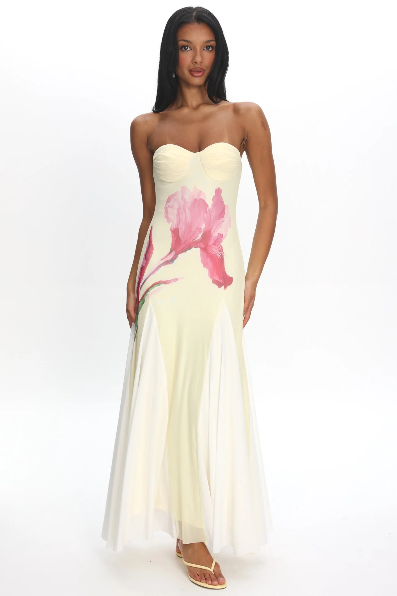 All Mine Godet Hem Maxi Dress Flower Lemon