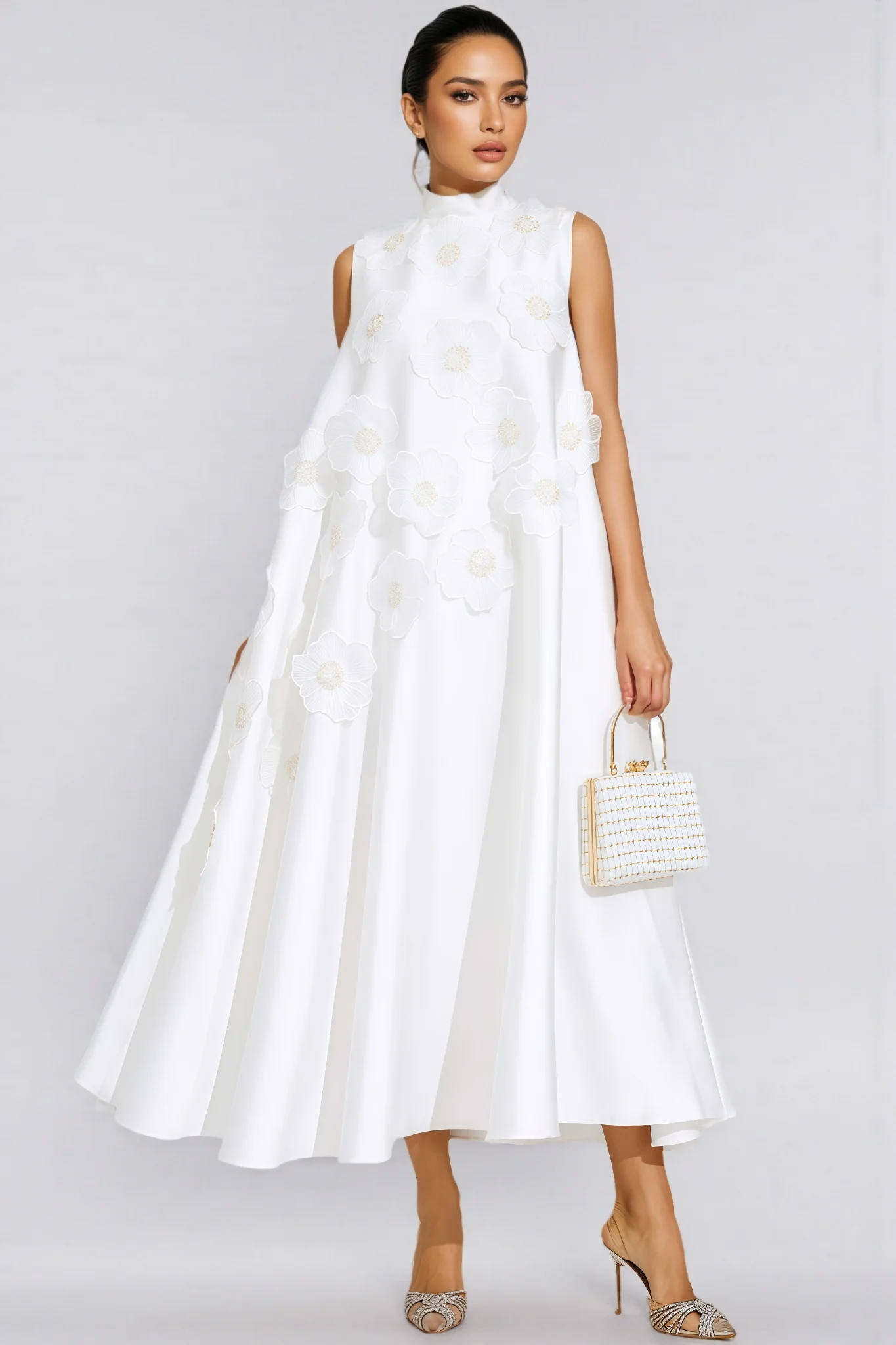Jaxsty White Flowers Sleeveless Maxi Dress