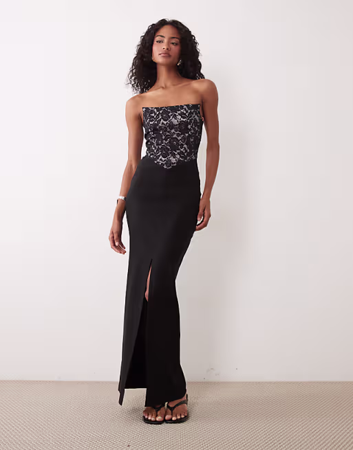Vesper bengaline square edge bandeau maxi dress in black