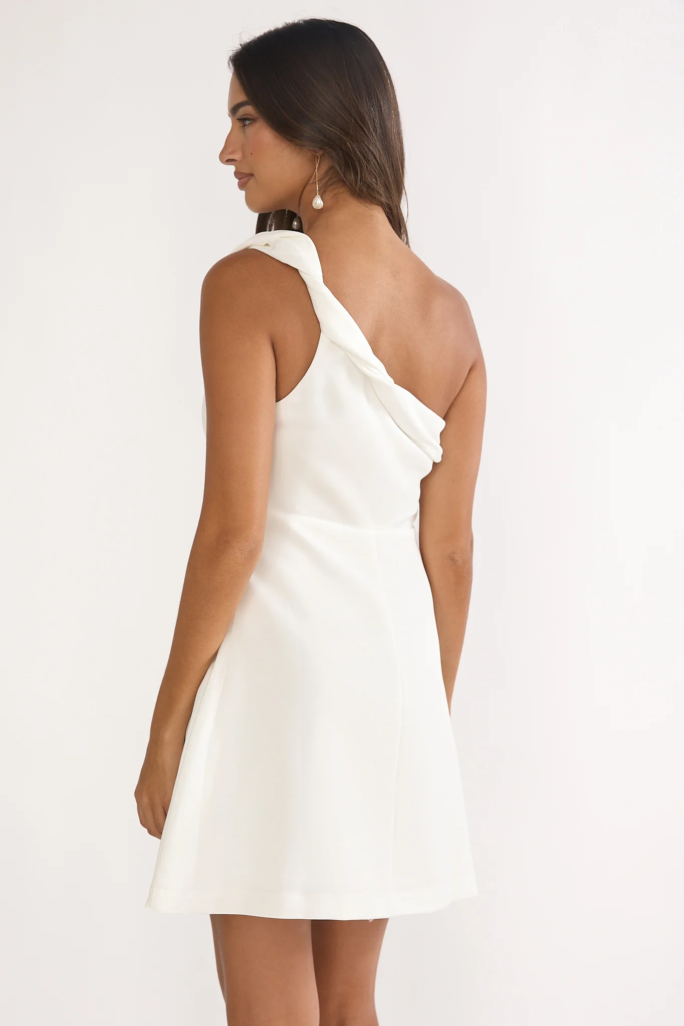 Lingering Love One-Shoulder Twist Mini Dress White - luluinthesky