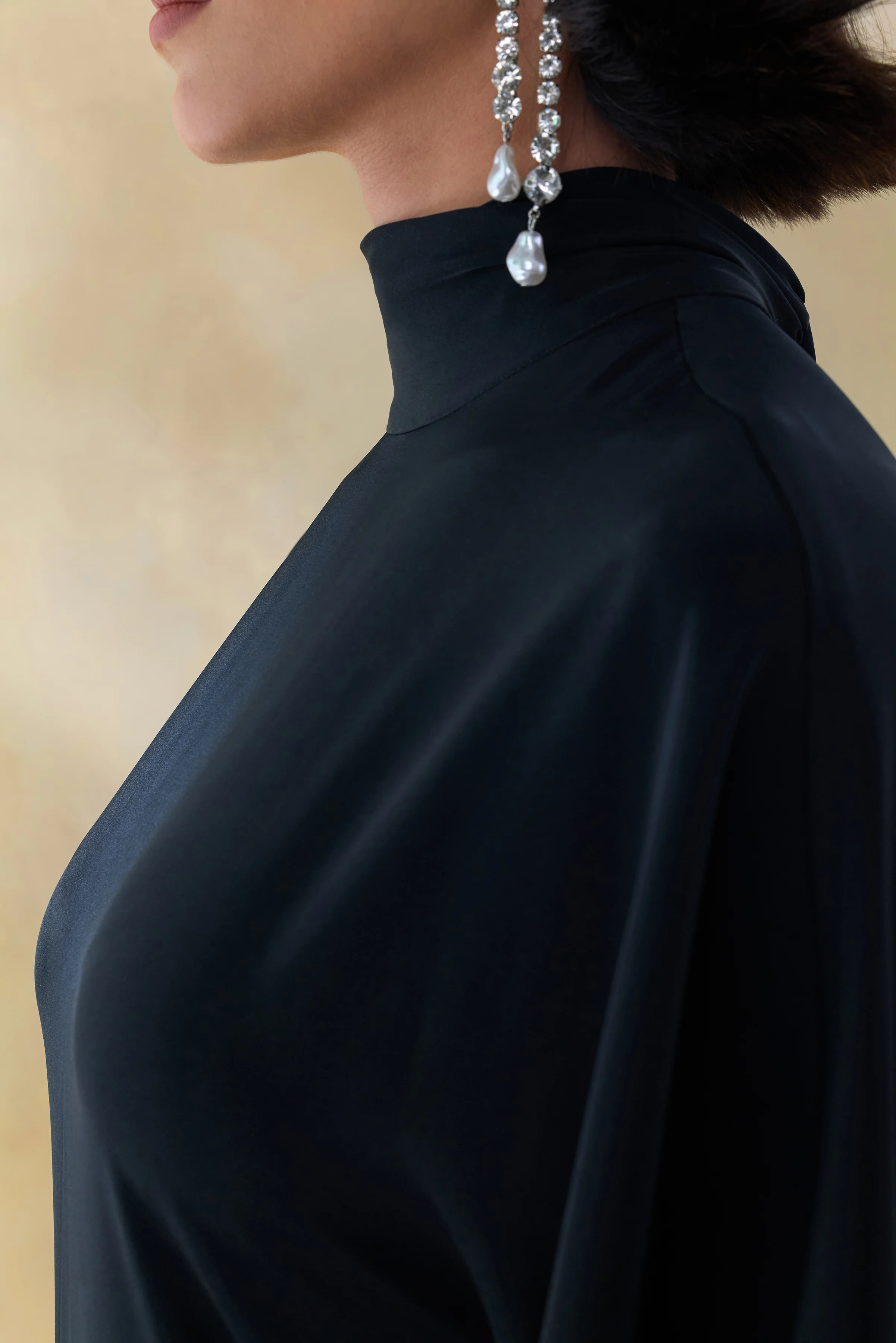 Lumisette | Black Satin High-Neck Maxi Dress With Cape