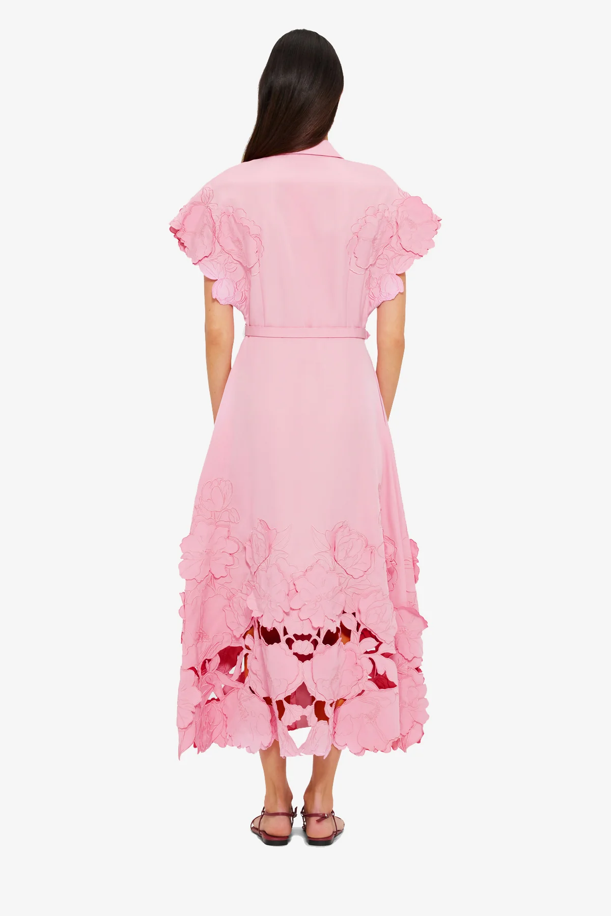 Aubrey Appliqué Shirt Midi Dress - Flamingo