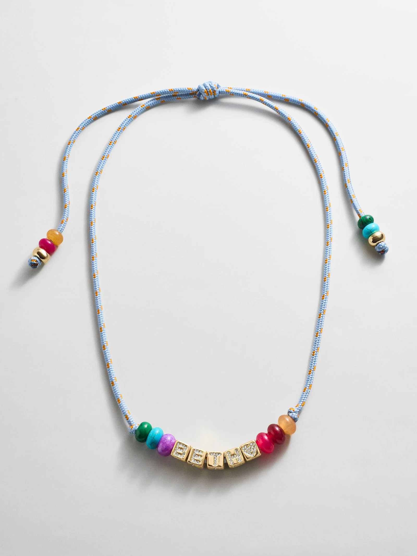 Custom Block Letter Semi-Precious Paracord Necklace - Light Blue