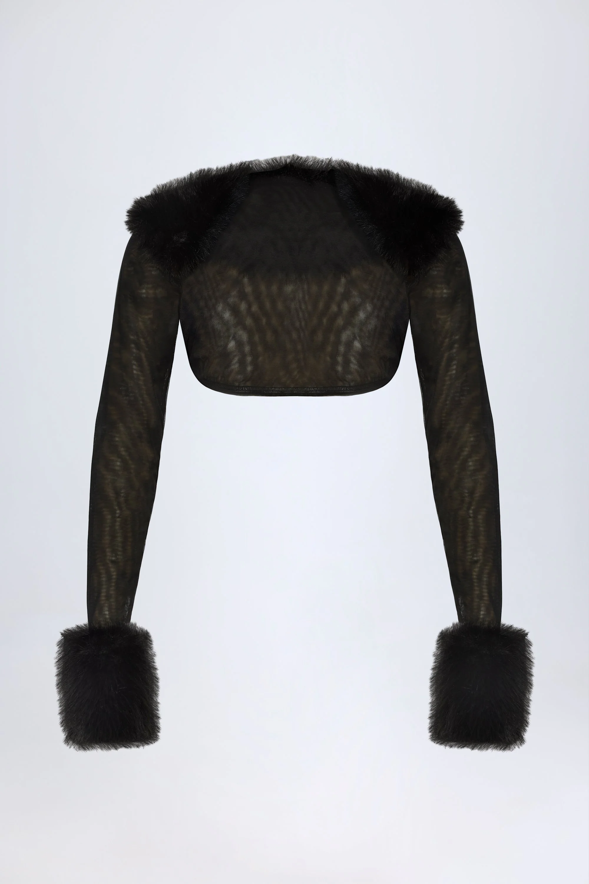 Faux Fur-Trim Bolero in Black